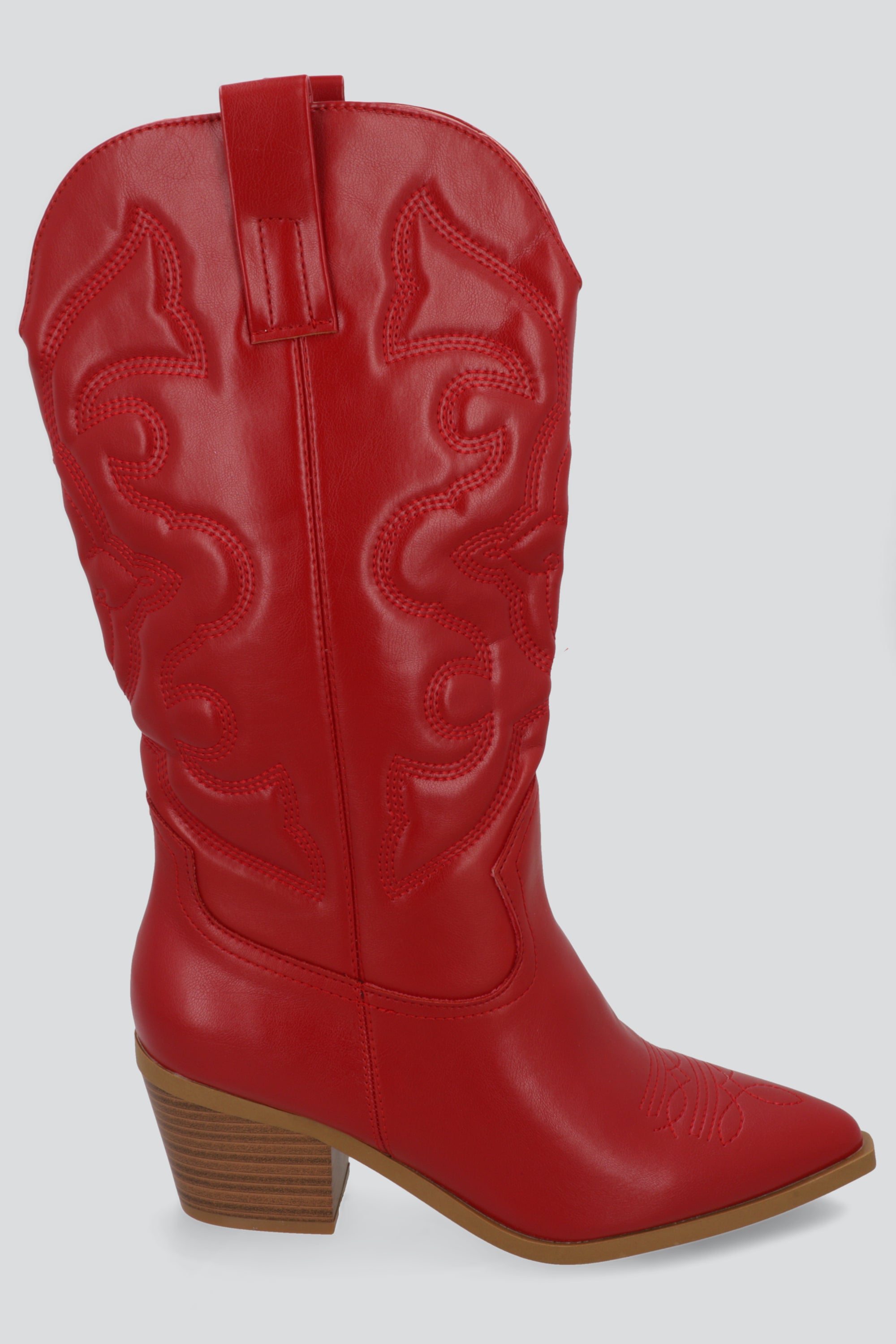 Botín vaquero midi bordado ROJO