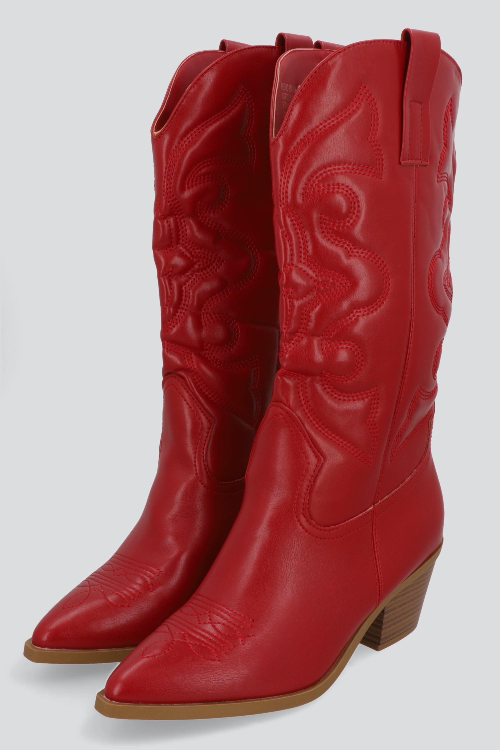 Botín vaquero midi bordado ROJO