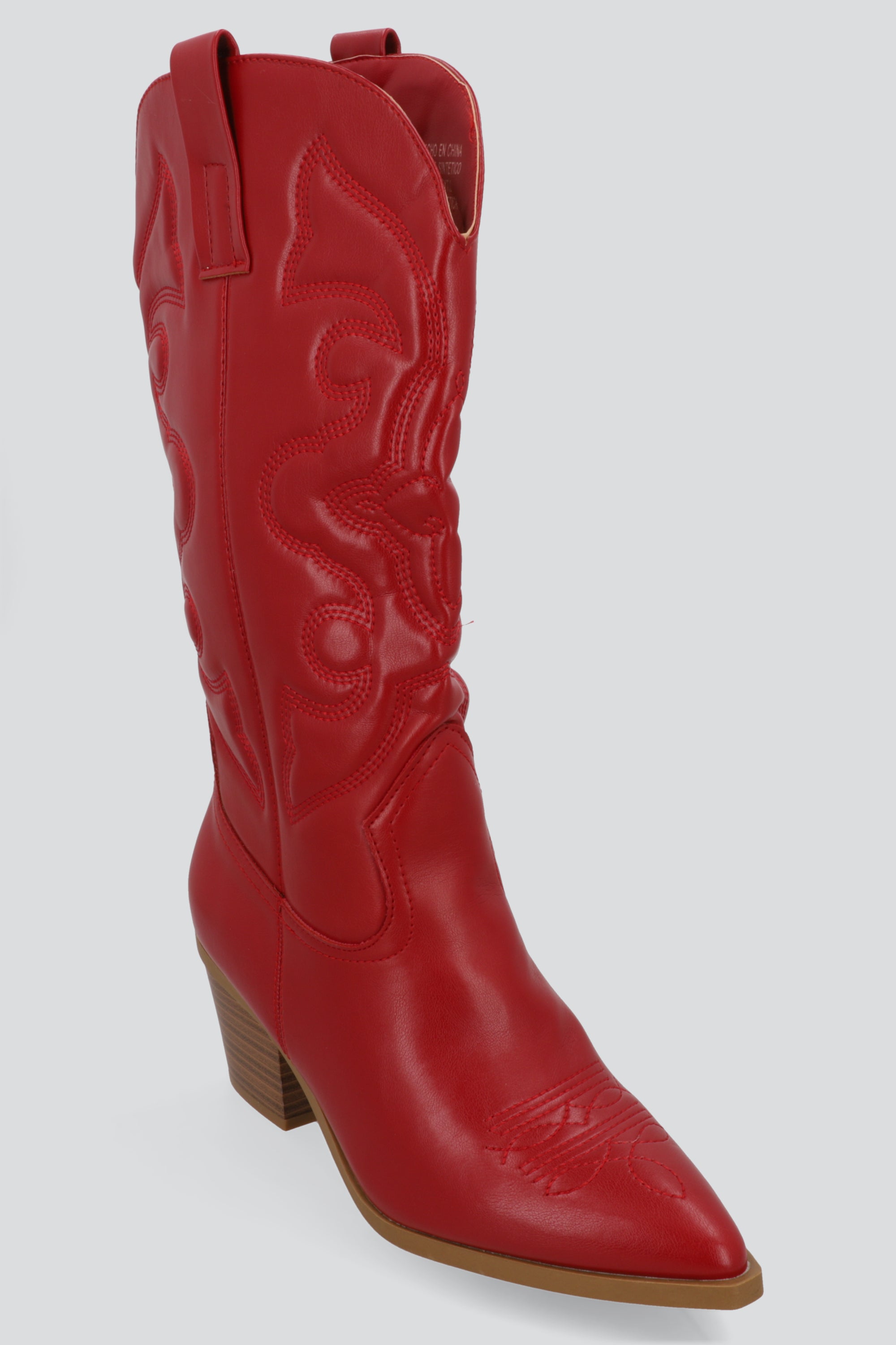 Botín vaquero midi bordado ROJO