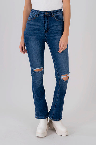 Jeans Denim Flared Destrucciones DARK WASH