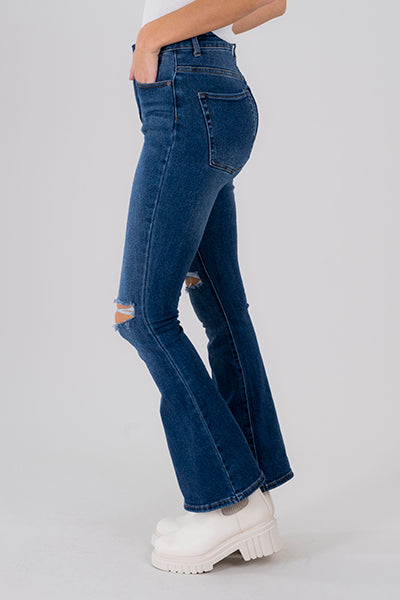 Jeans Denim Flared Destrucciones DARK WASH