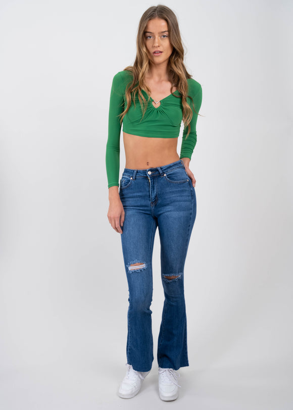Jeans Denim Flared Destrucciones
