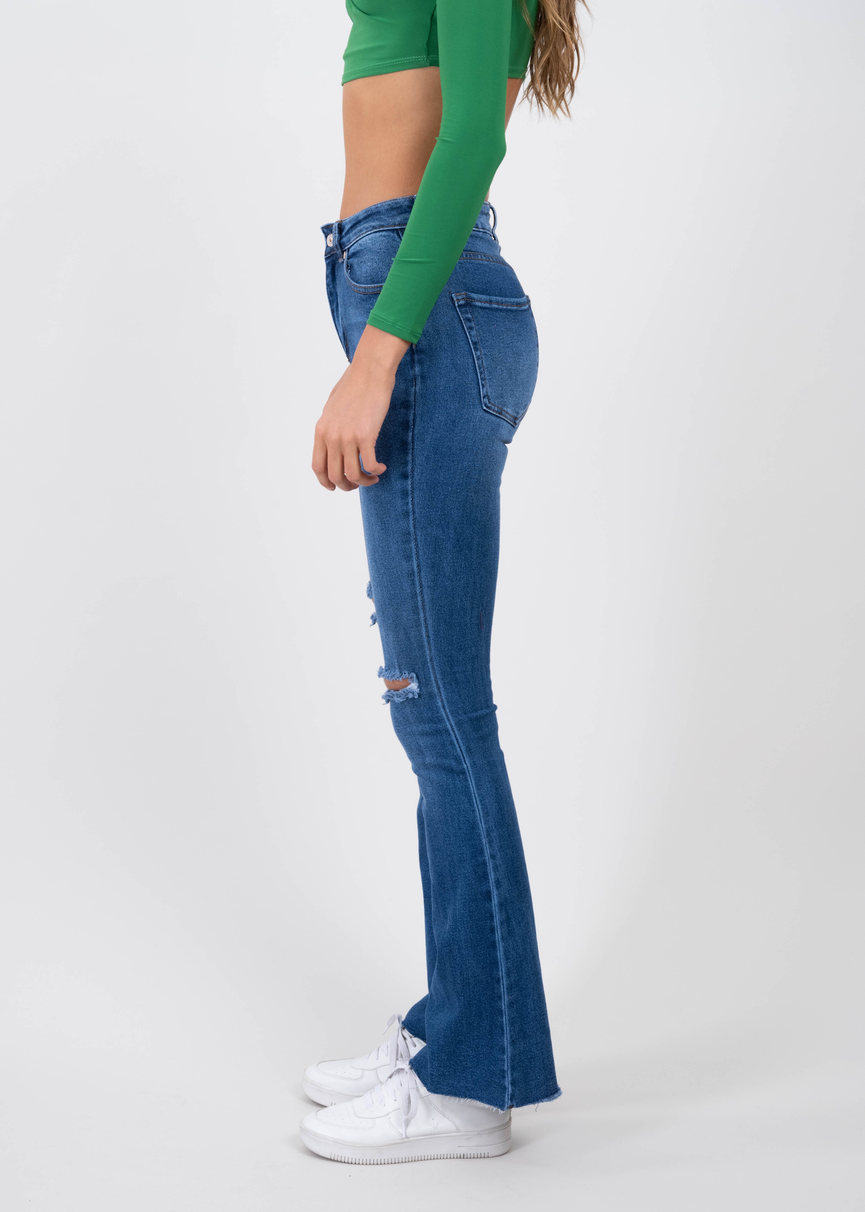 Jeans Denim Flared Destrucciones MEDIUM WASH