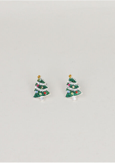 Aretes studs diseño árbol navidad PLATA