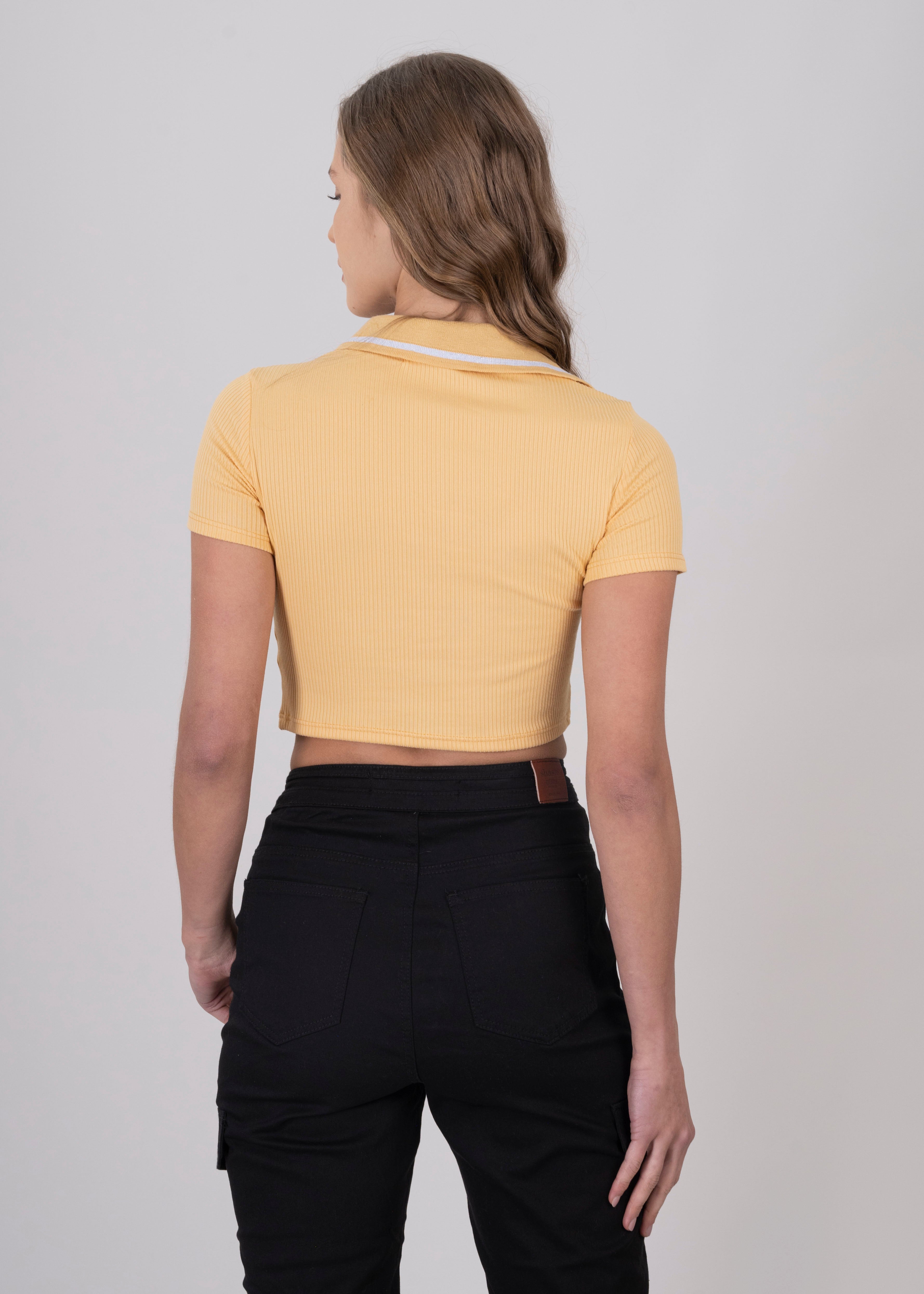 Top cuello polo manga corta AMARILLO COMBO