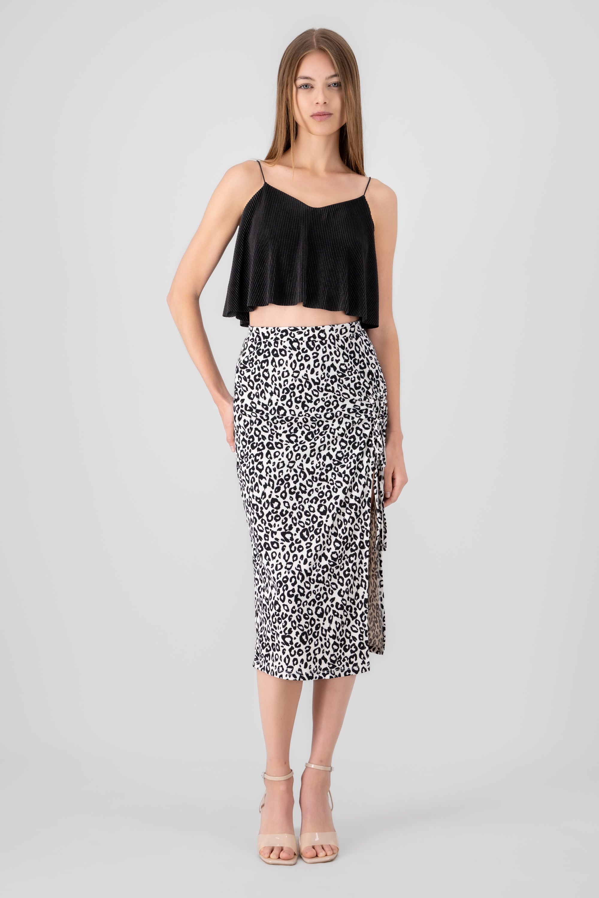 Falda midi animal print BLANCO COMBO