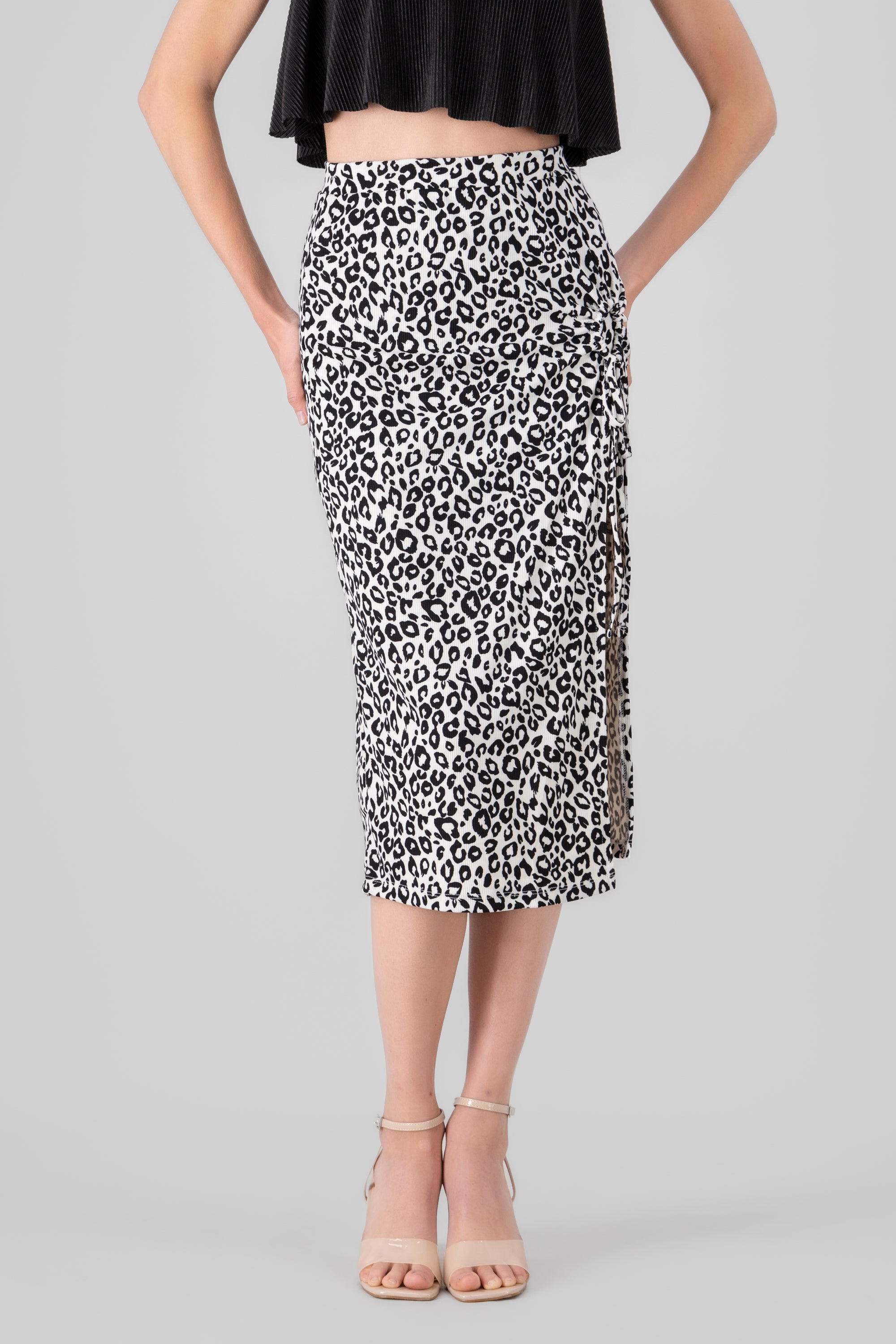 Falda midi animal print BLANCO COMBO