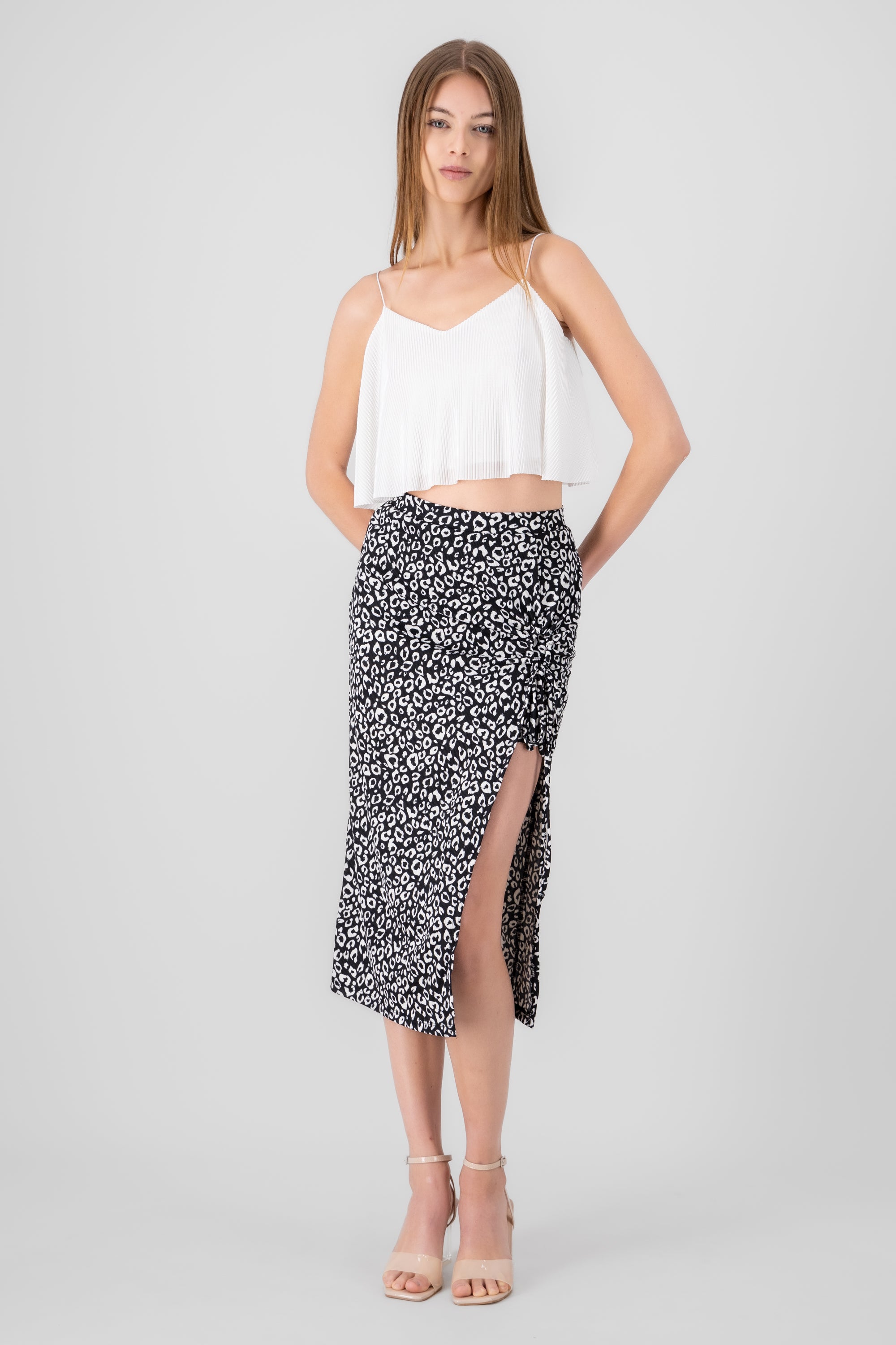 Falda midi animal print NEGRO COMBO