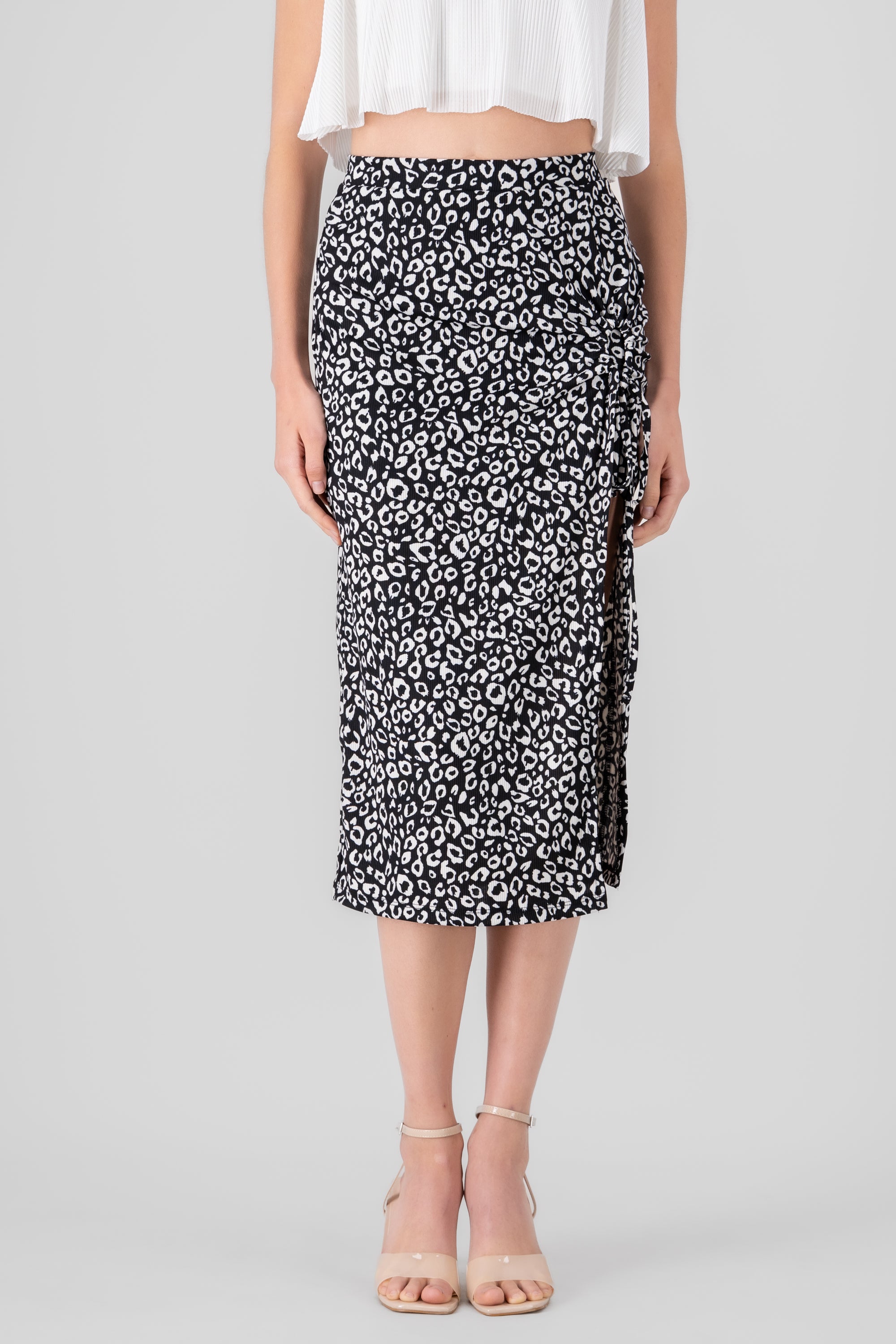 Falda midi animal print NEGRO COMBO