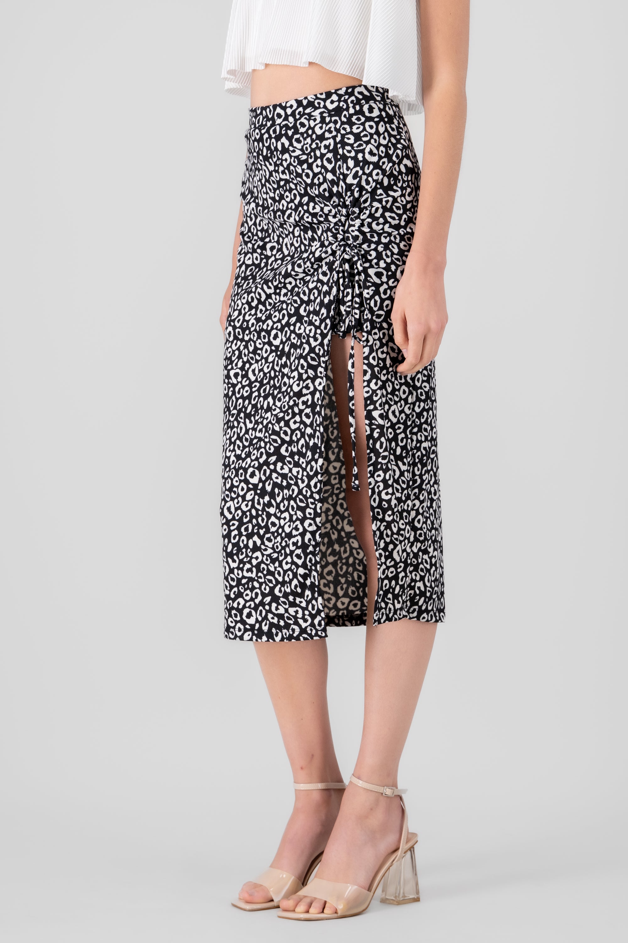 Falda midi animal print NEGRO COMBO