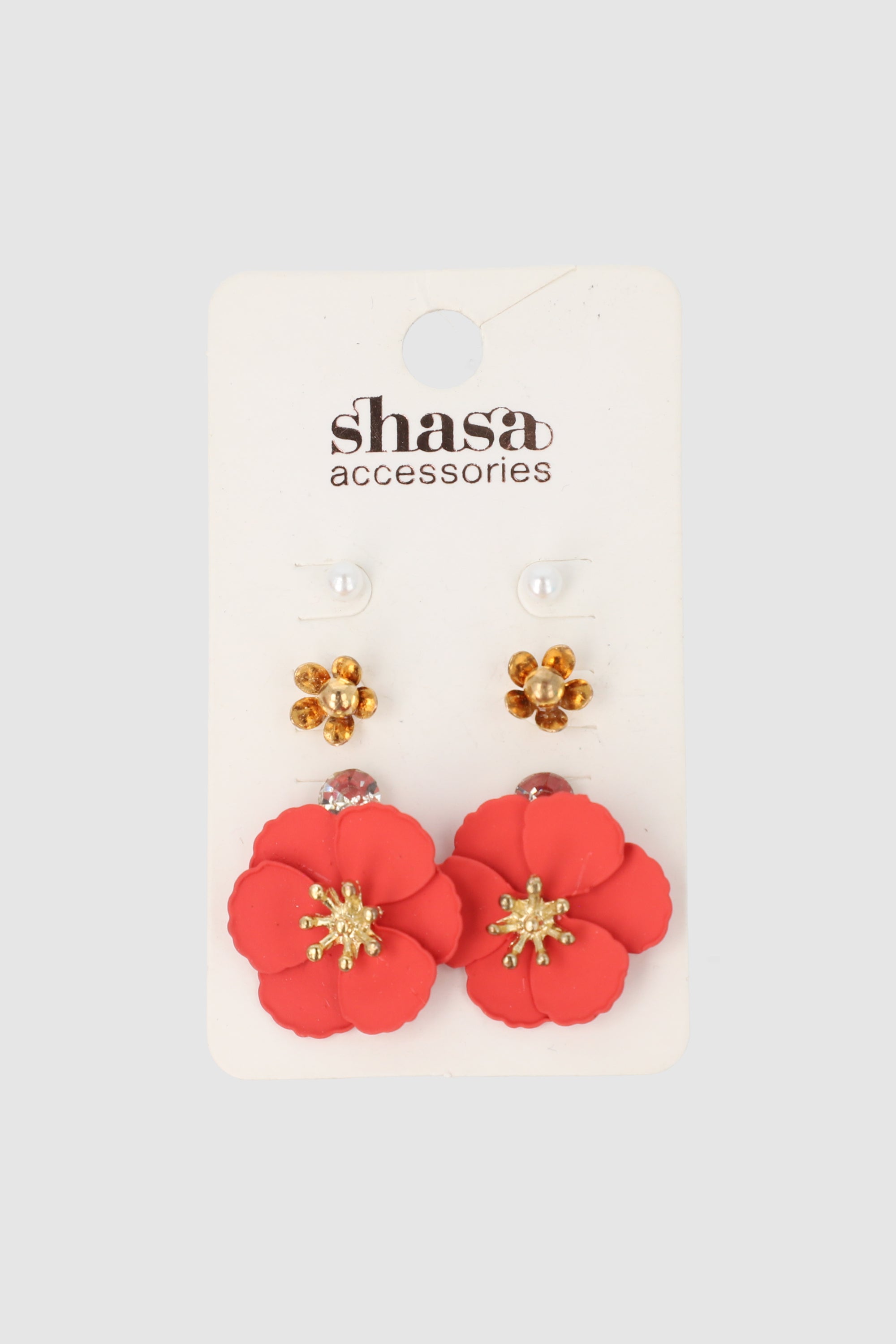 4Pr Aretes Flor Color ROJO