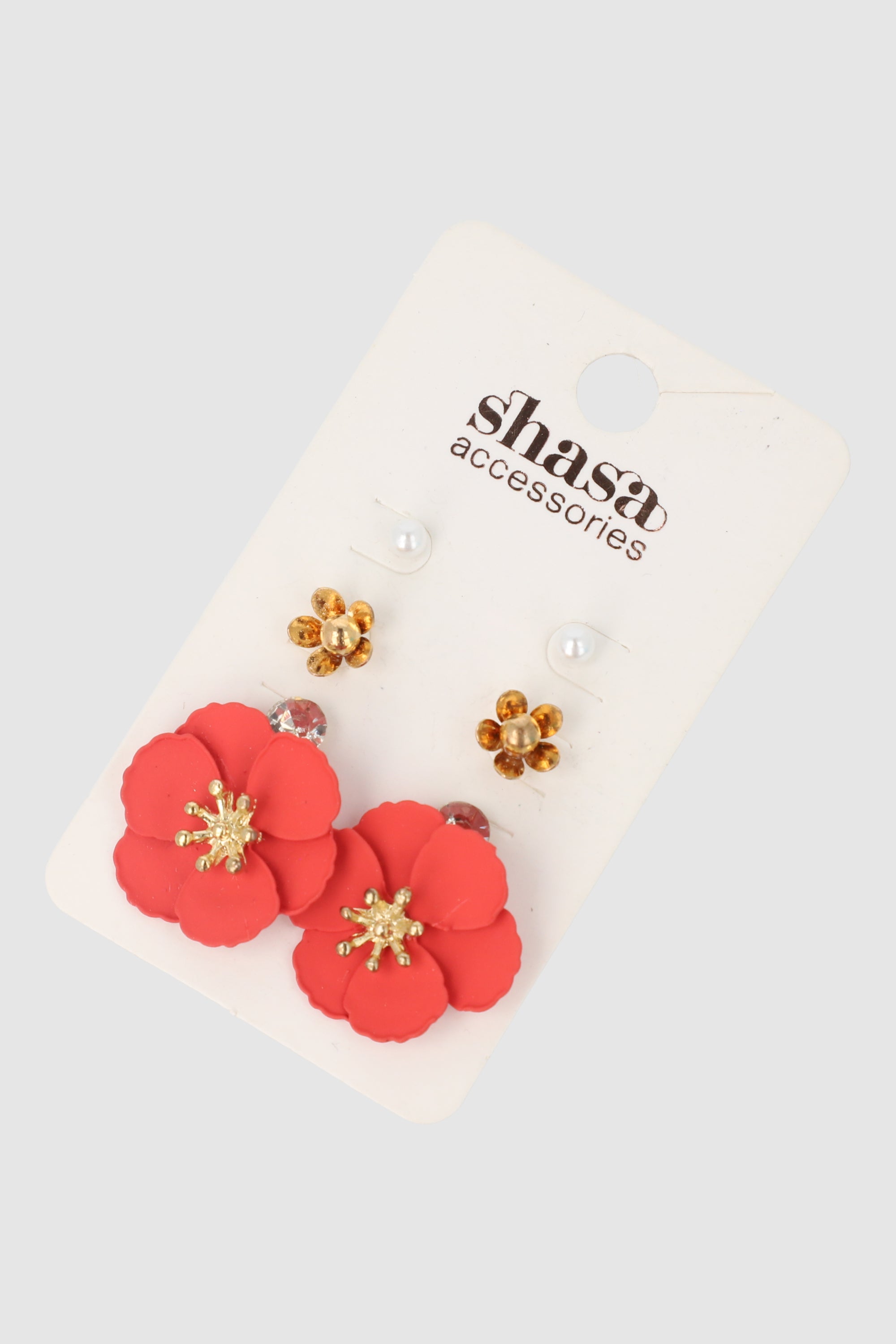 4Pr Aretes Flor Color ROJO