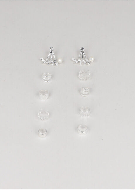 Set 9 piezas aretes hojas PLATA