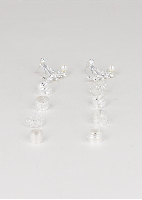 Set 9 piezas aretes hojas PLATA