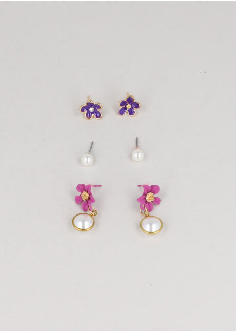3 pares aretes flores MORADO