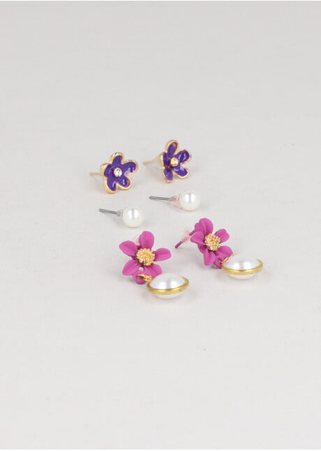 3 pares aretes flores MORADO