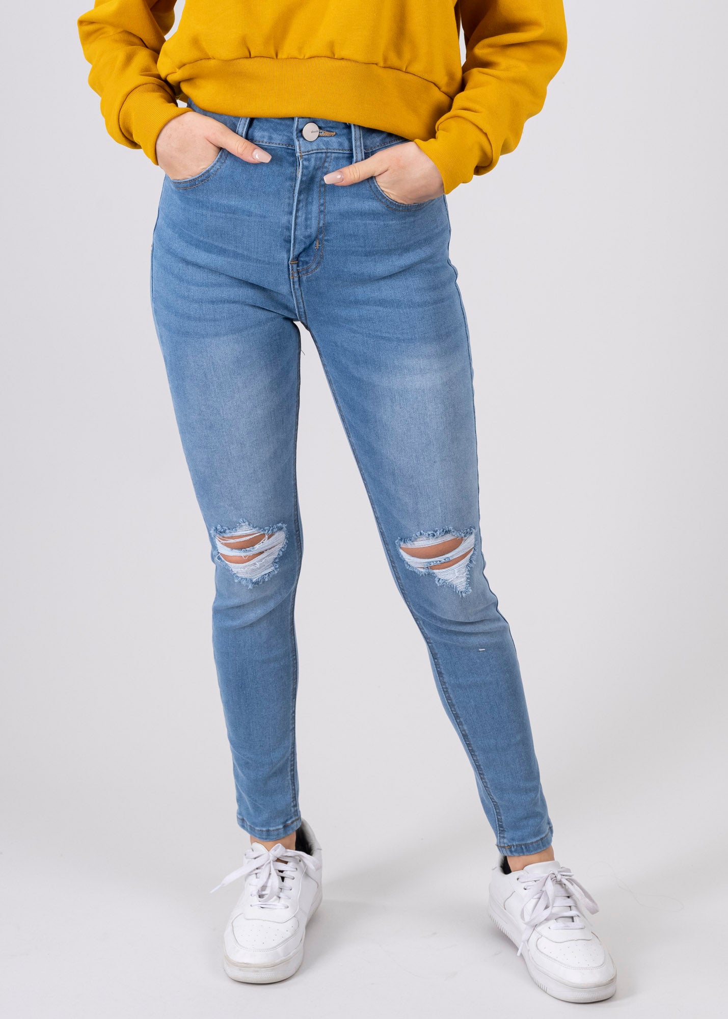 Jeans skinny destrucción rodillas LIGHT WASH