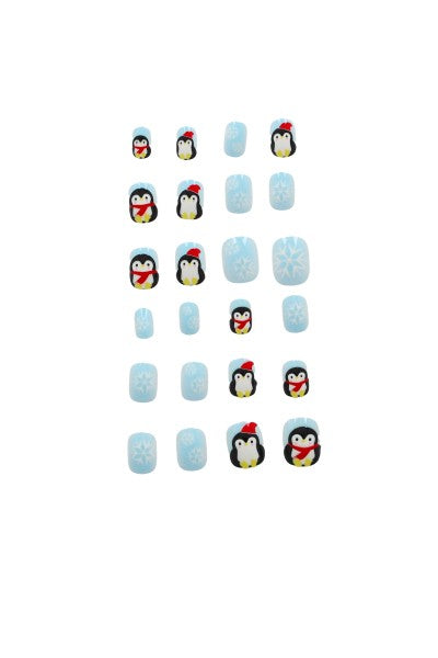 Set 24 uñas pingüino AZUL PASTEL