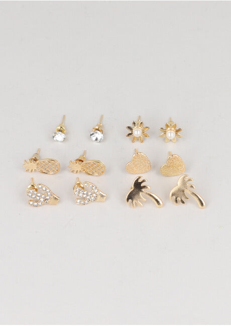 6 pares aretes piñas ORO