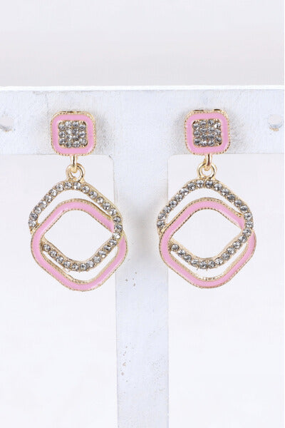 Aretes Cuadros Brillos ROSA