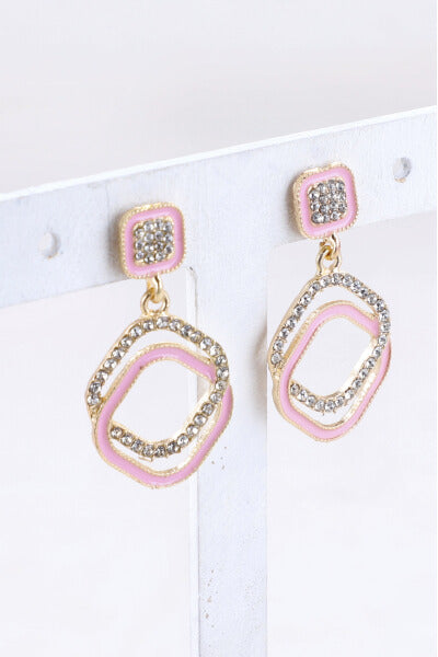 Aretes Cuadros Brillos ROSA