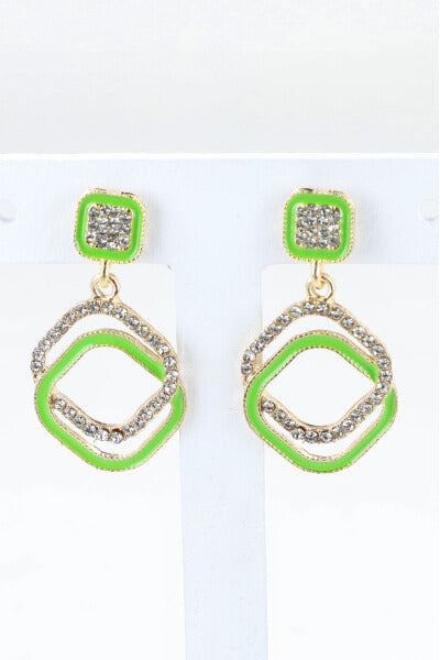 Aretes Cuadros Brillos VERDE