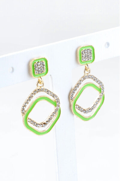 Aretes Cuadros Brillos VERDE