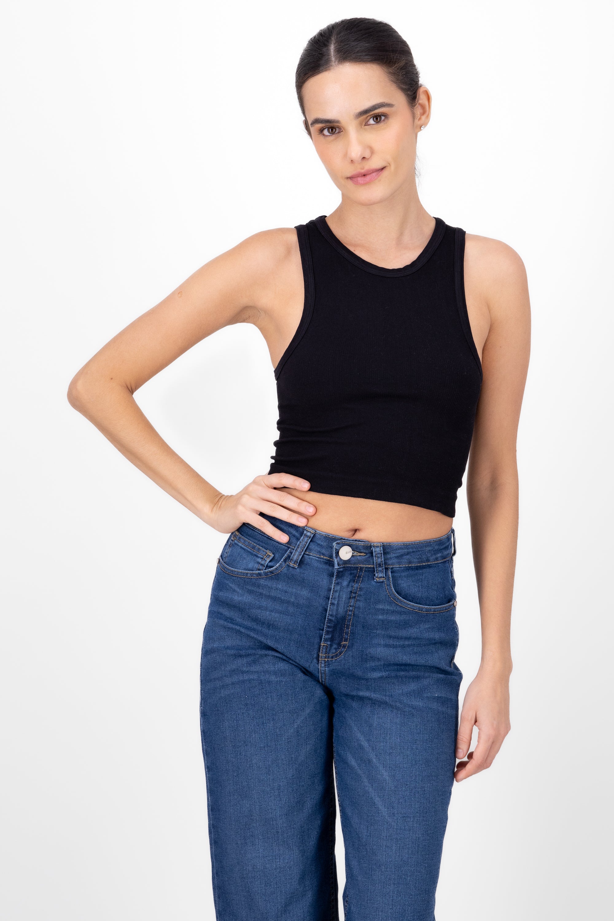 Top Tank Acanalado Liso NEGRO