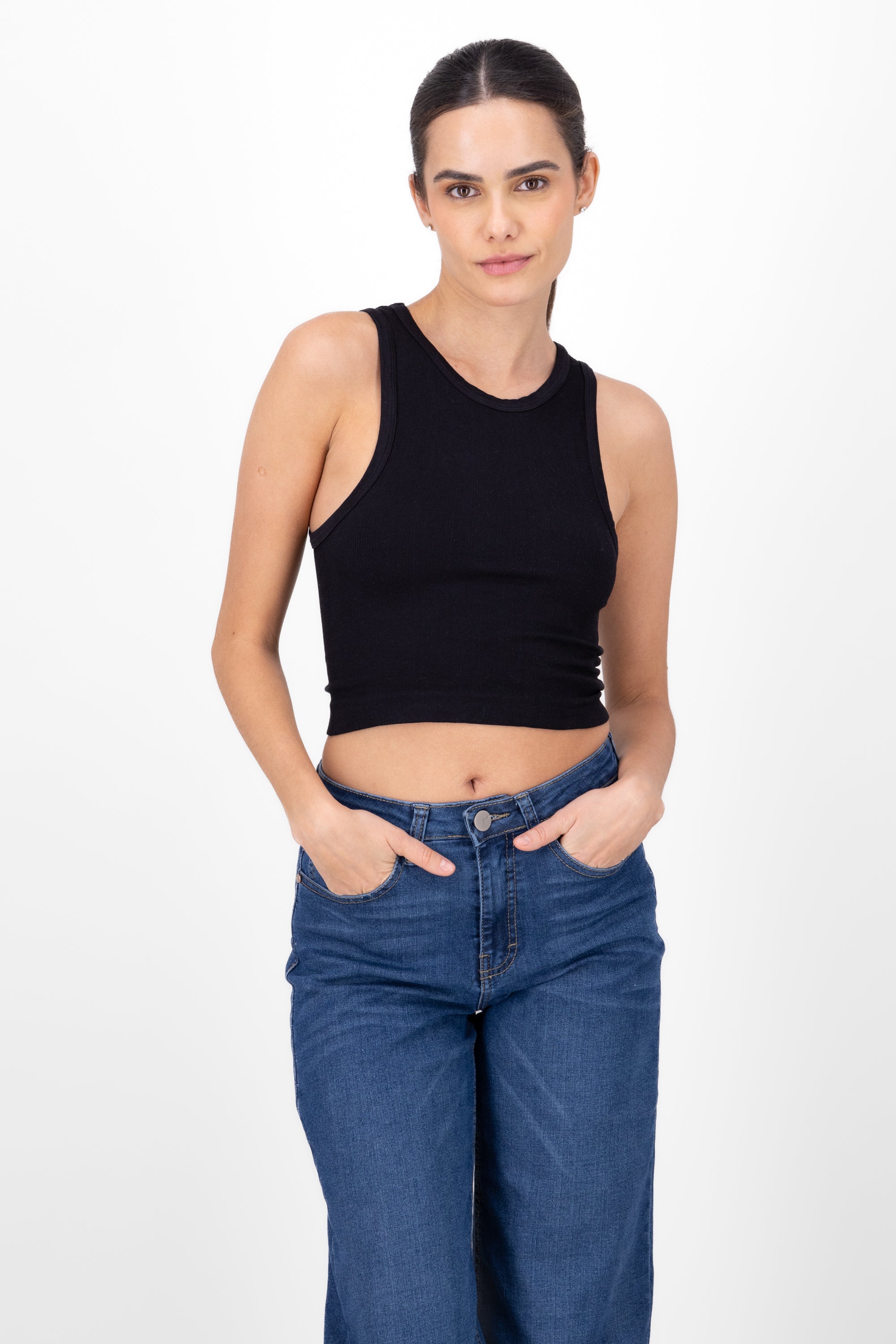 Top Tank Acanalado Liso NEGRO