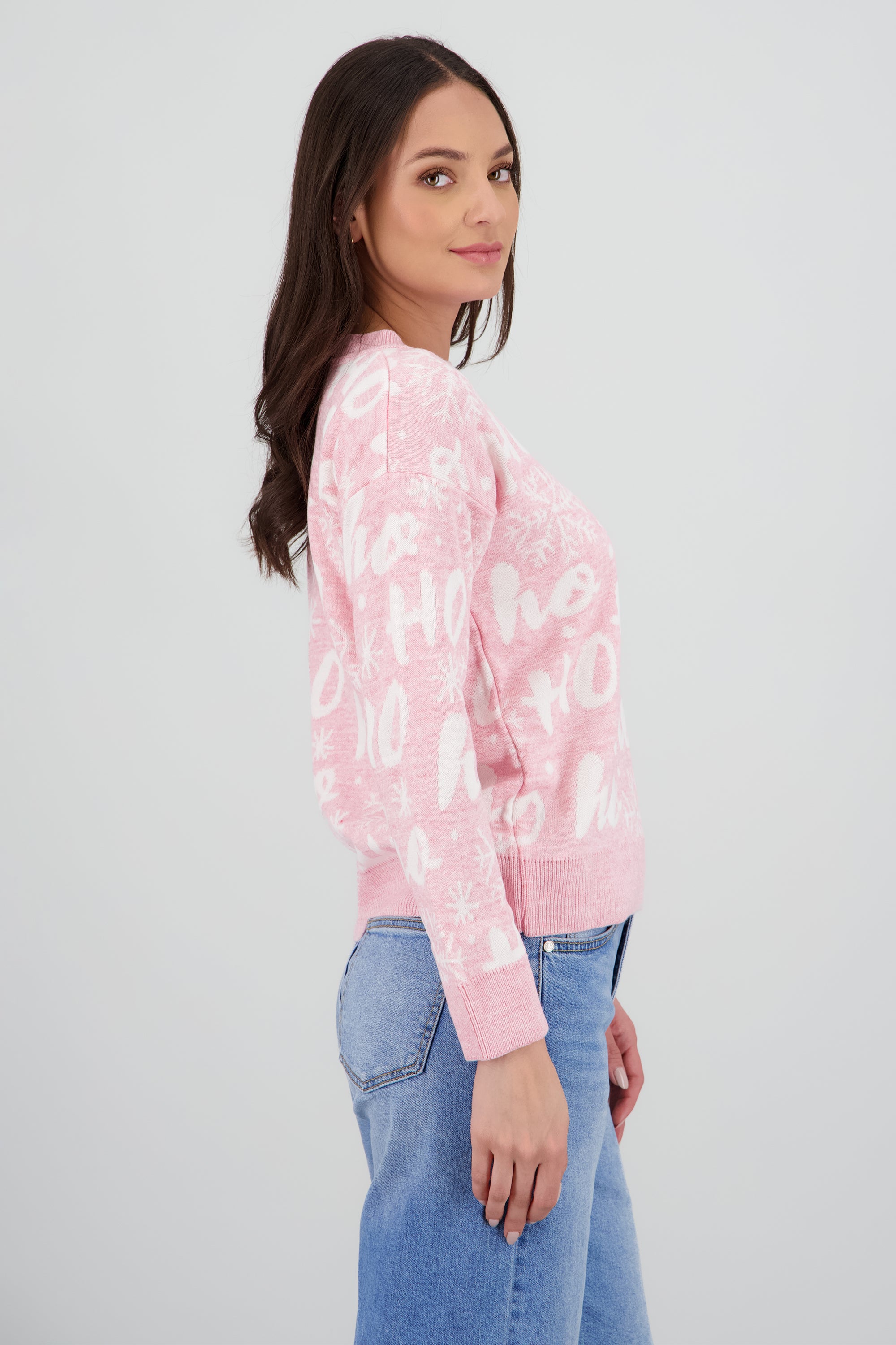 Suéter navideño ho ho ROSA PASTEL