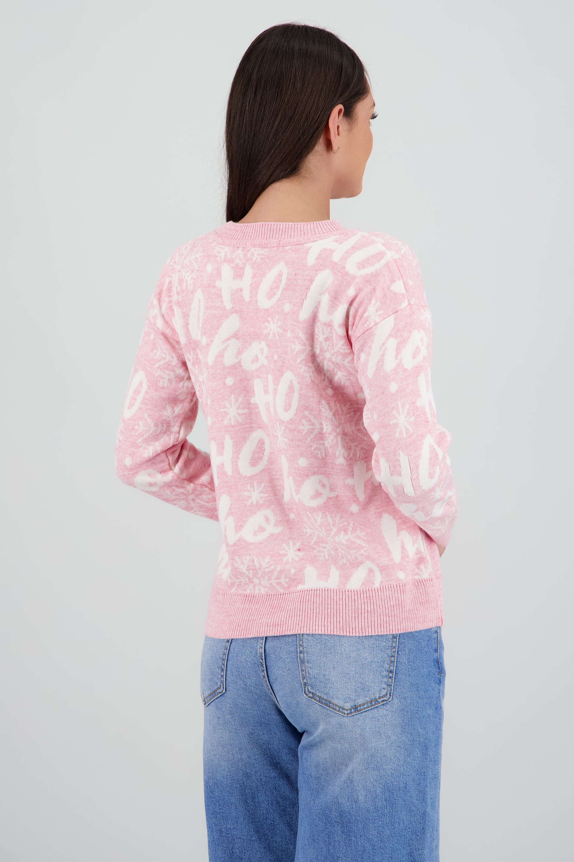 Suéter navideño ho ho ROSA PASTEL