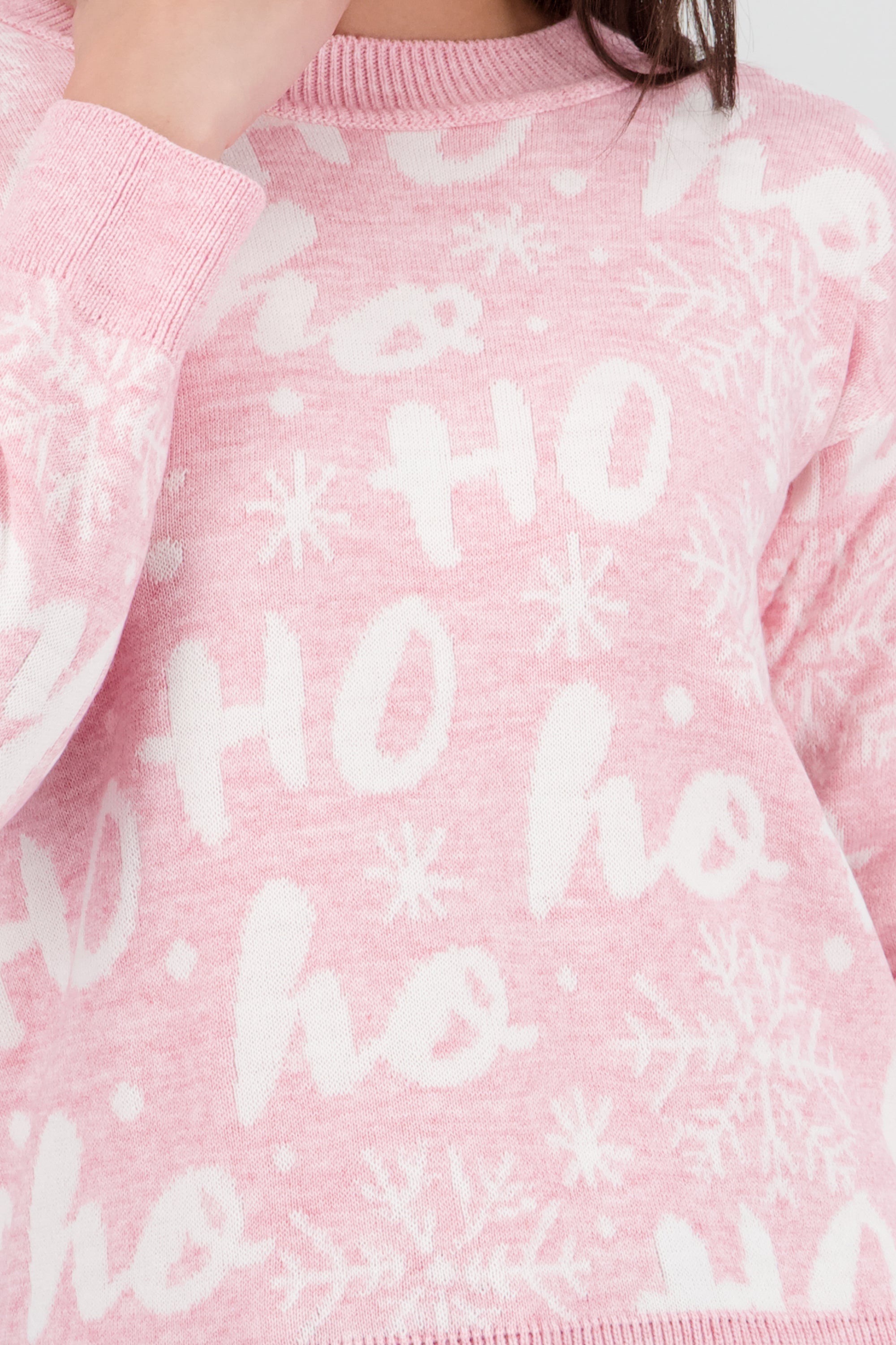 Suéter navideño ho ho ROSA PASTEL