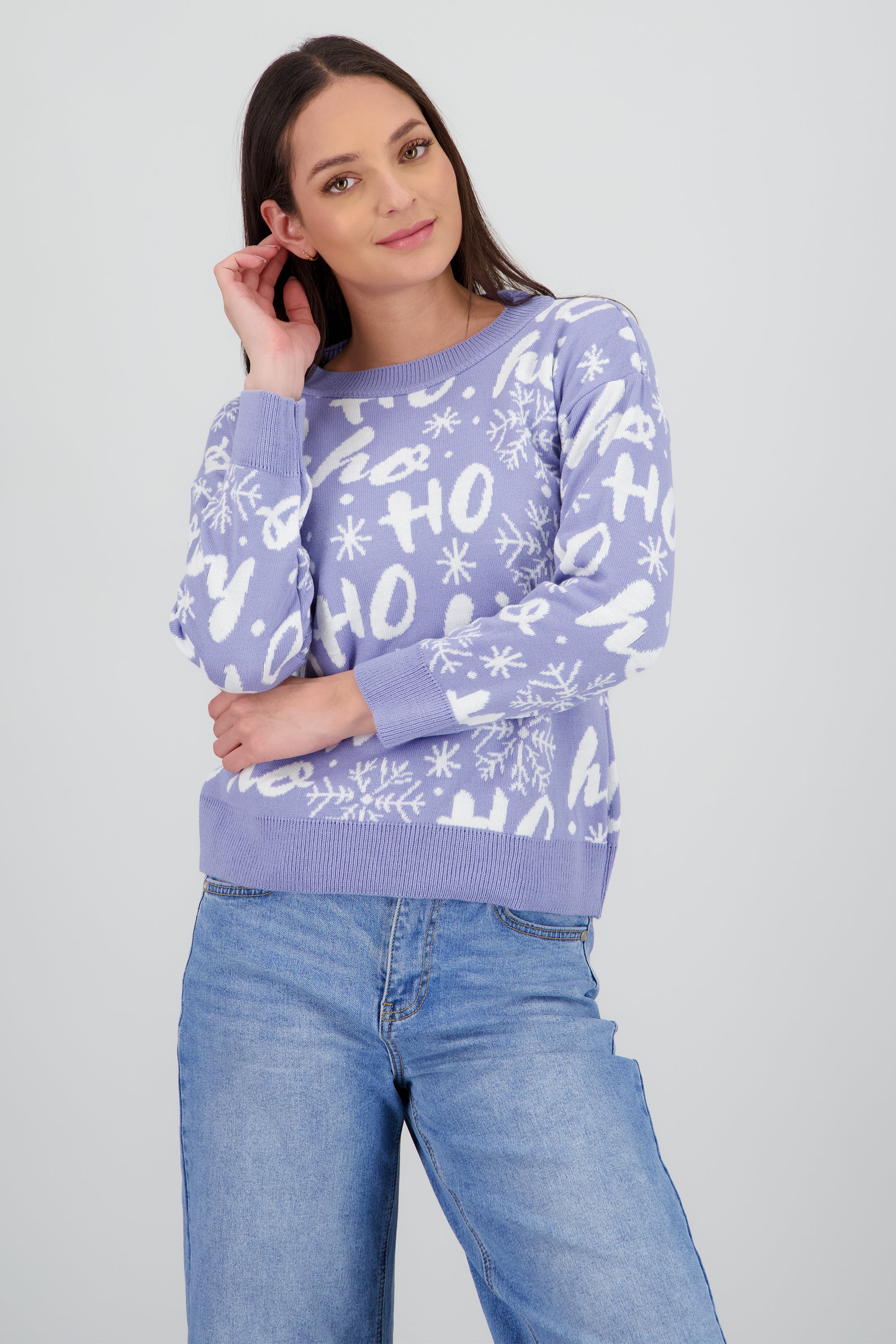 Suéter navideño ho ho LAVANDA