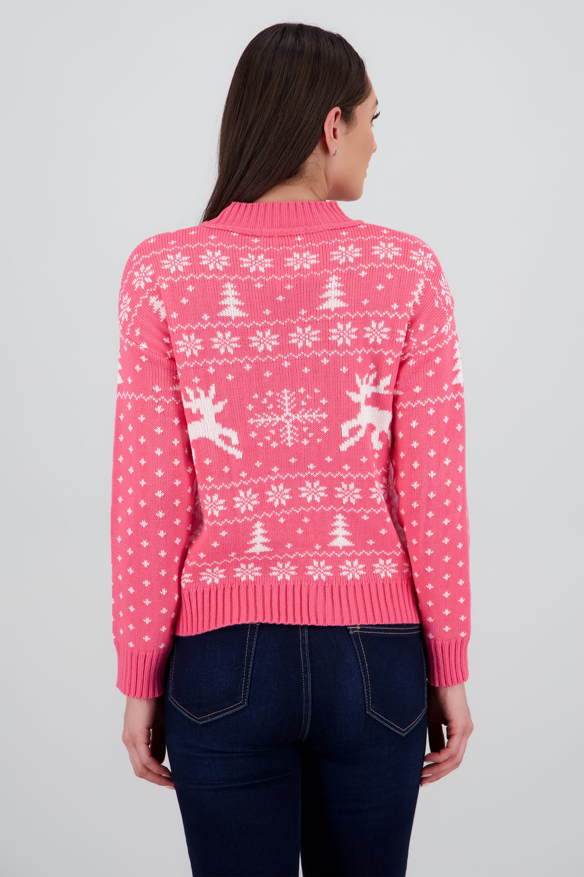 Suéter navideño renos ROSA COMBO