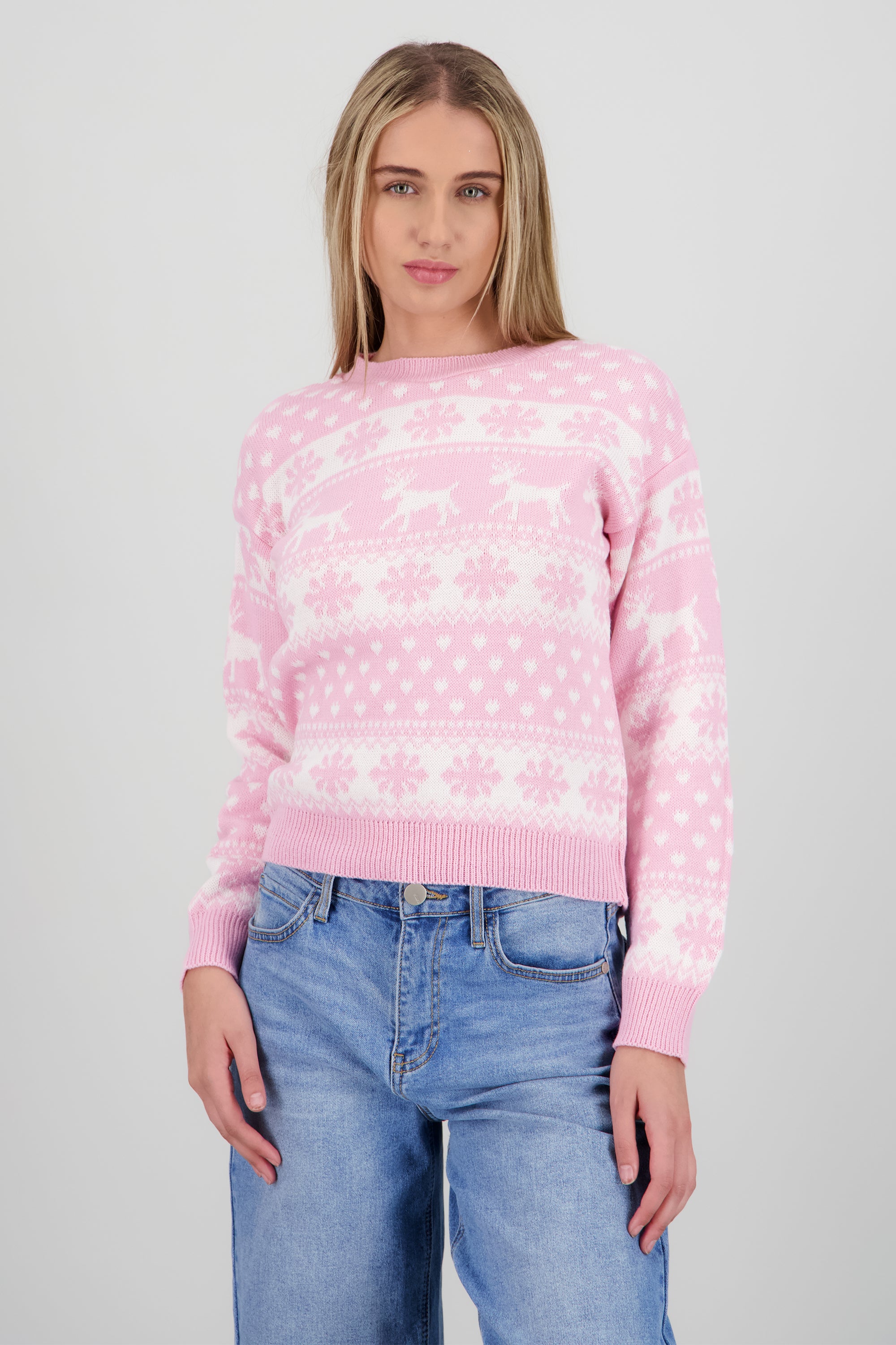 Suéter navideño renos ROSA COMBO