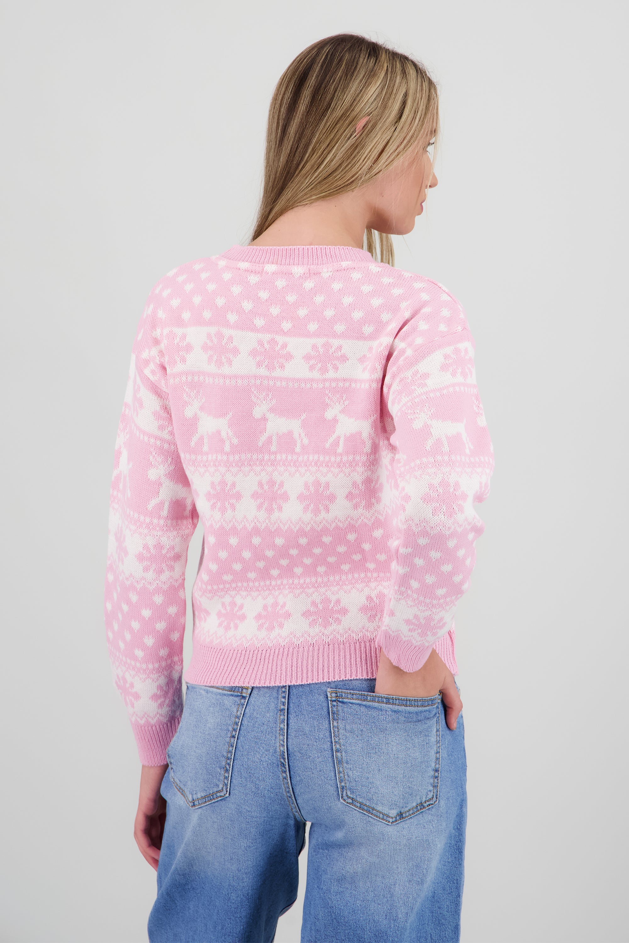 Suéter navideño renos ROSA COMBO