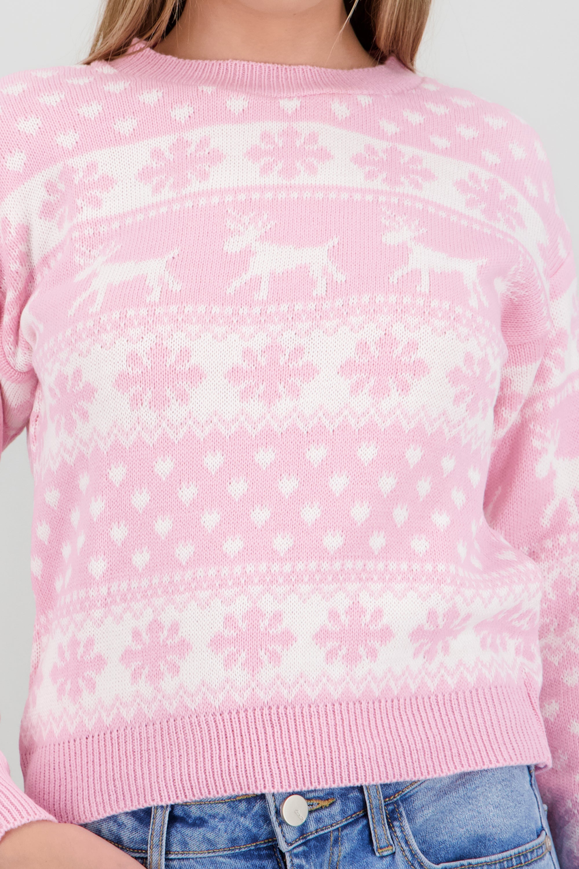 Suéter navideño renos ROSA COMBO