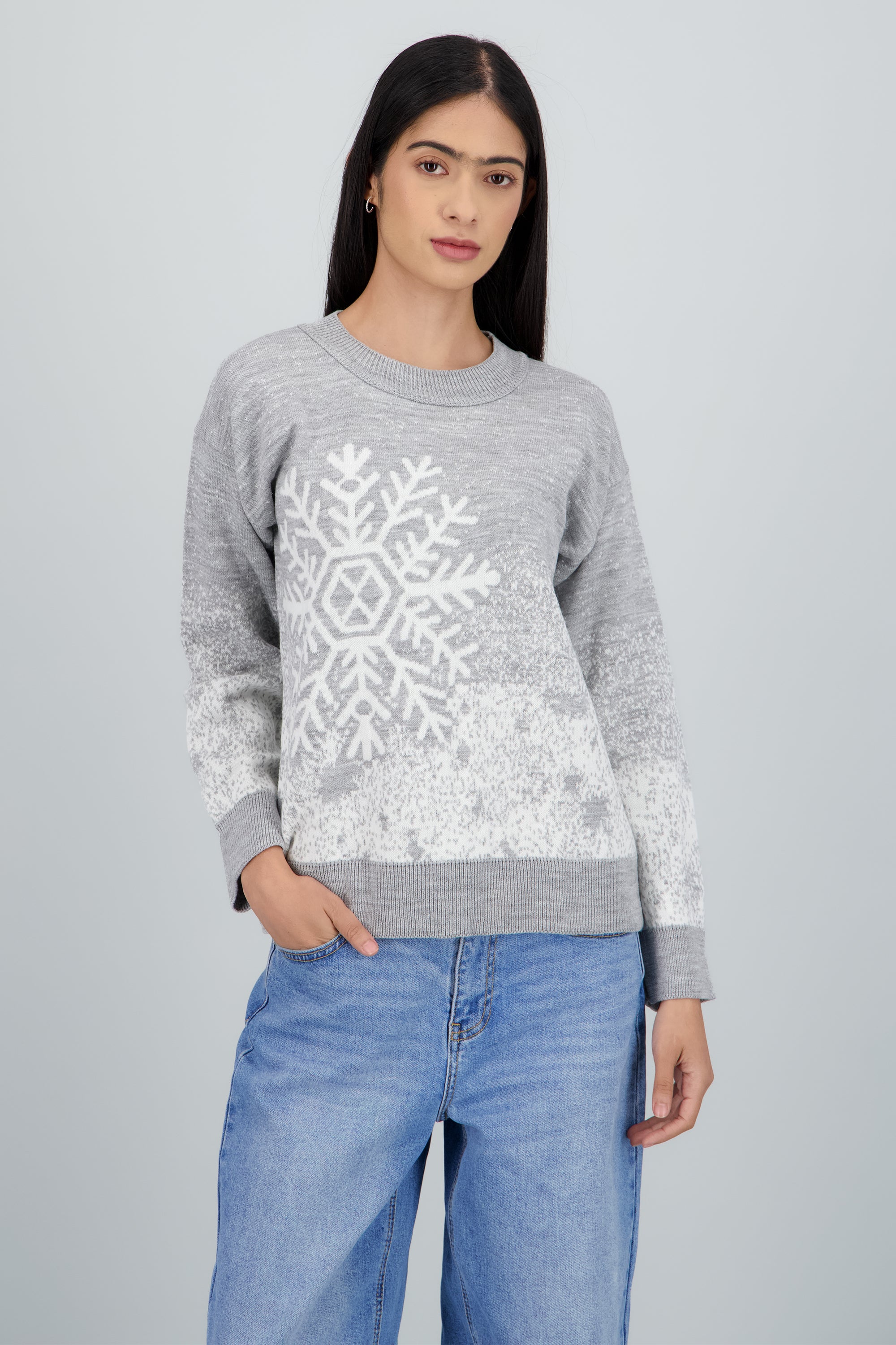 Suéter navideño copo nieve GRIS COMBO
