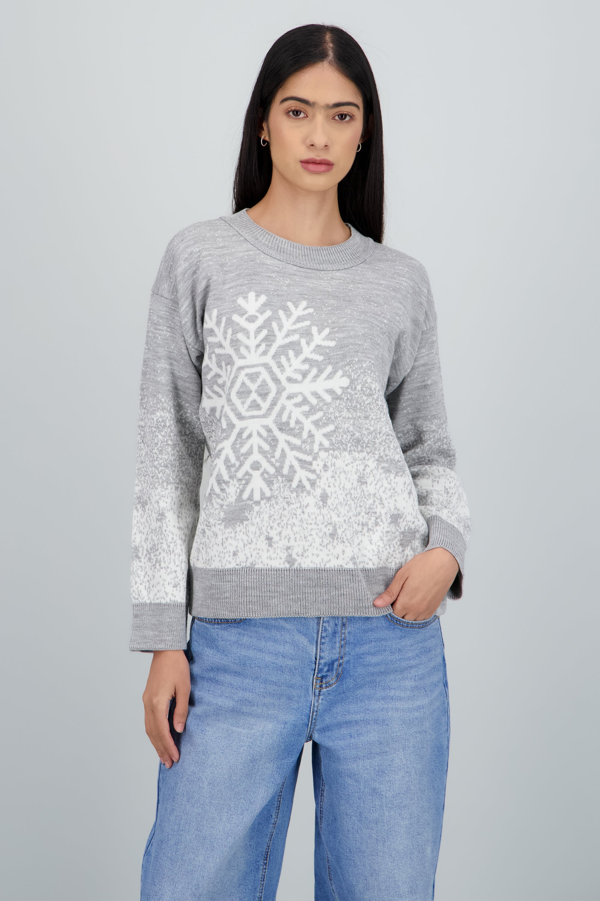 Suéter navideño copo nieve GRIS COMBO