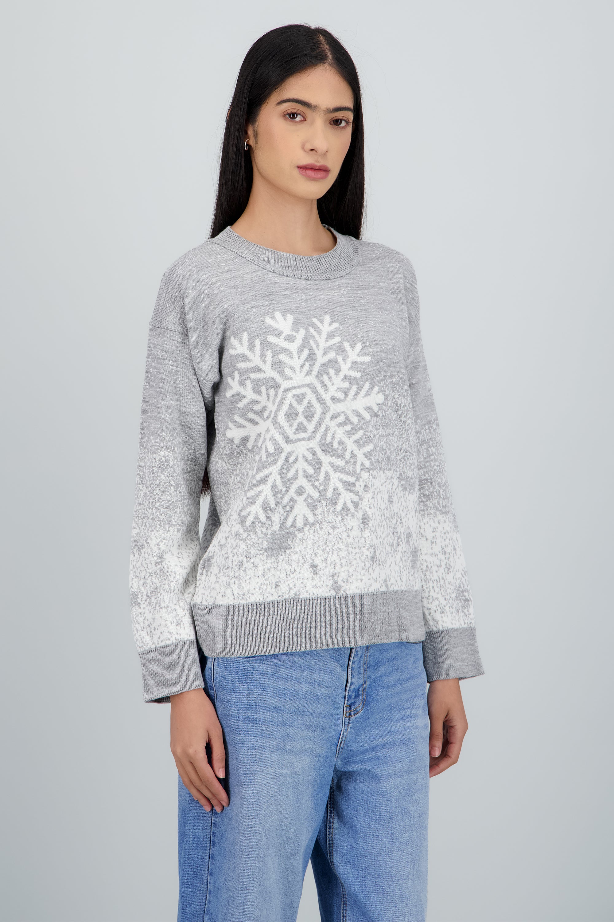 Suéter navideño copo nieve GRIS COMBO