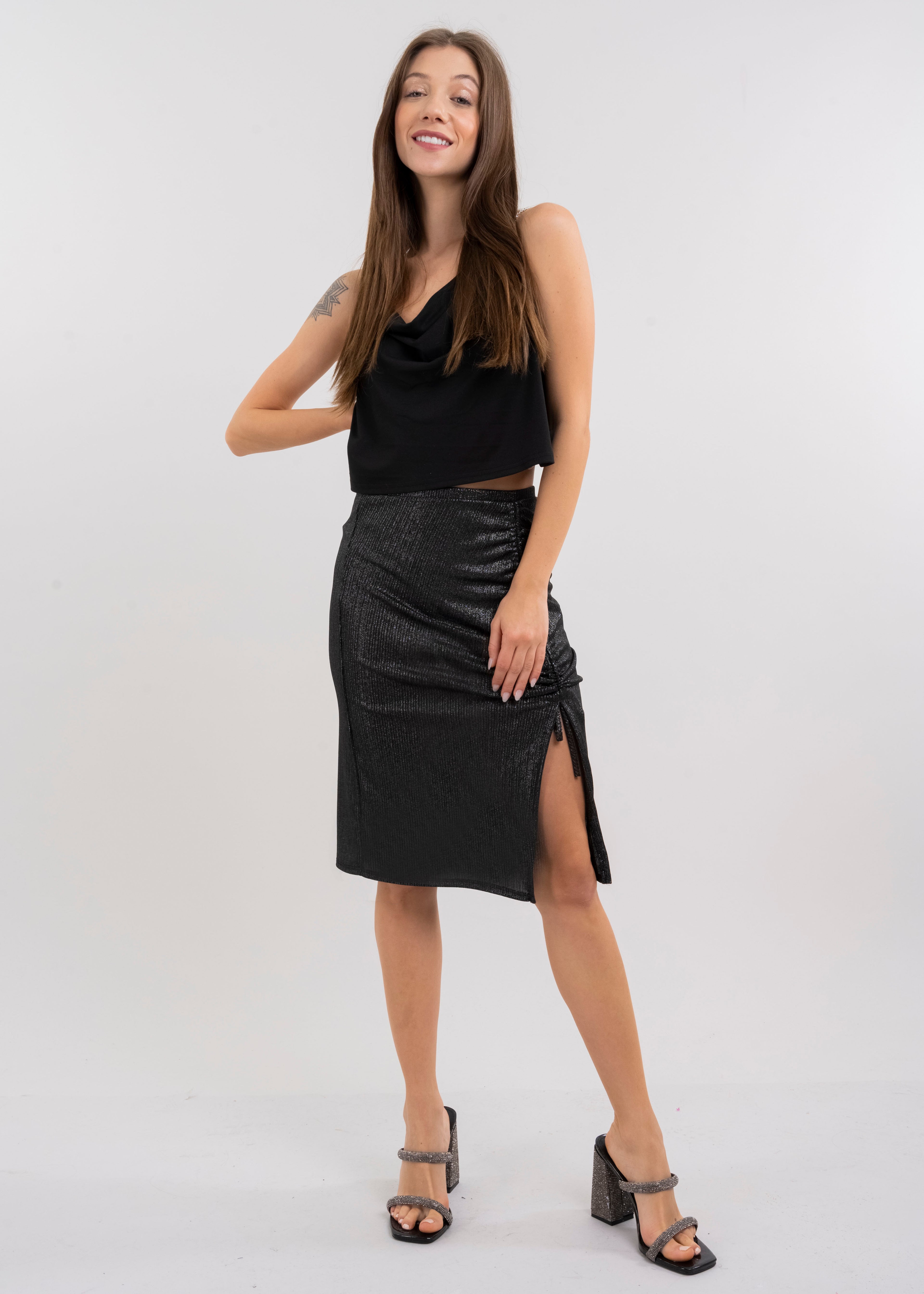 Mini falda midi con jareta NEGRO COMBO