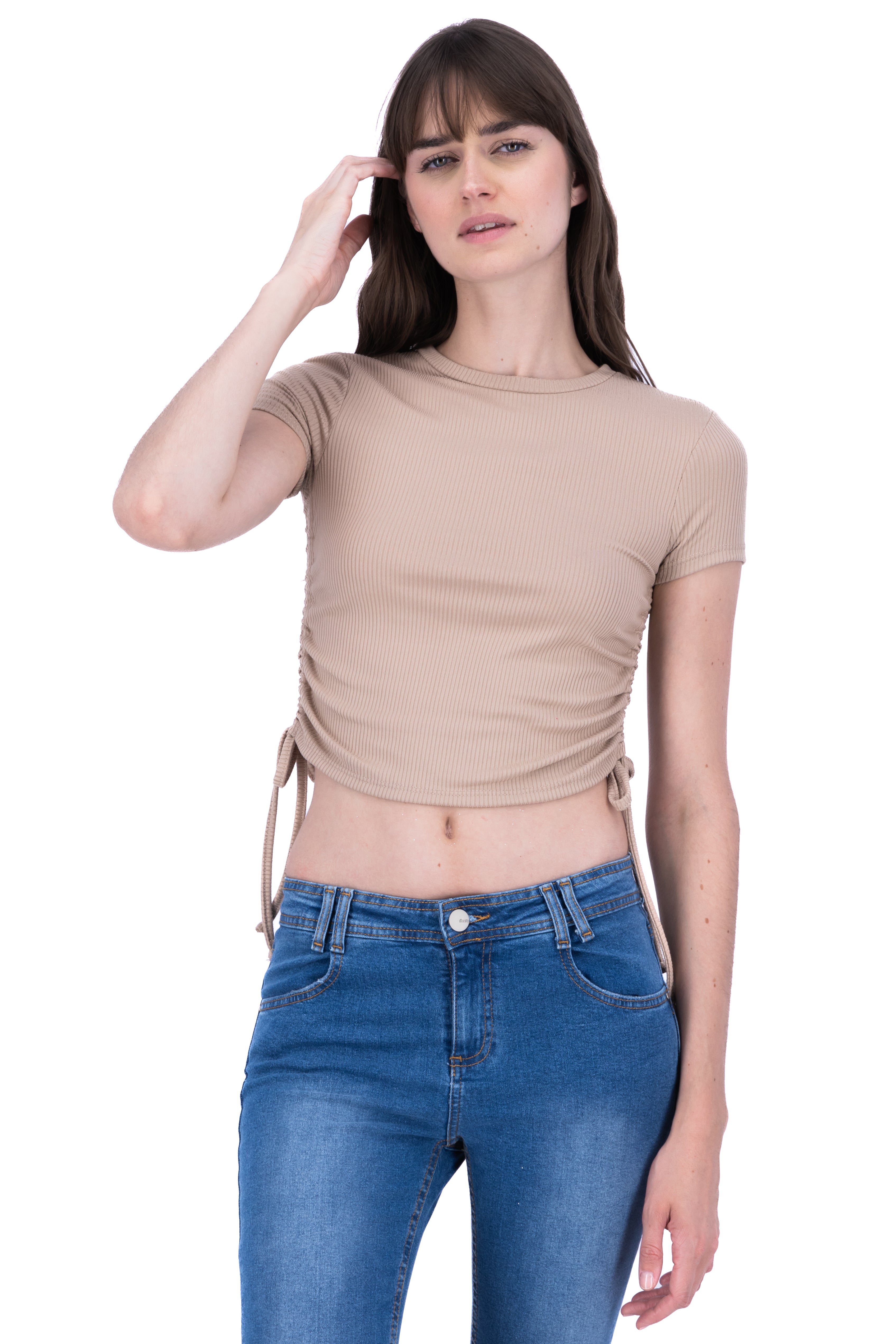 Top acanalado cinta lateral KHAKI