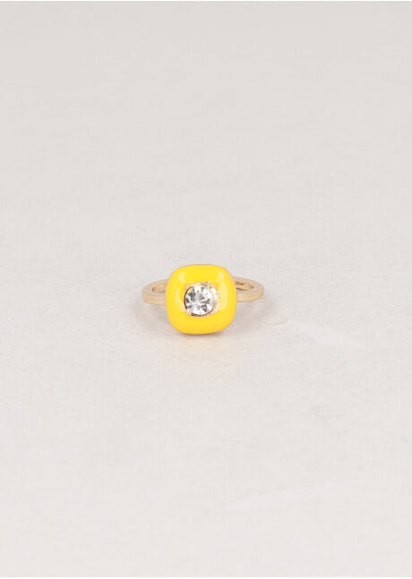 Anillo Cuadro Cristal Color AMARILLO