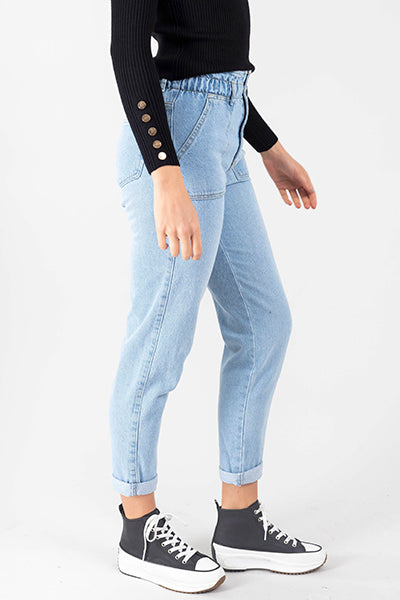 Jeans paper bag dobladillo LIGHT WASH