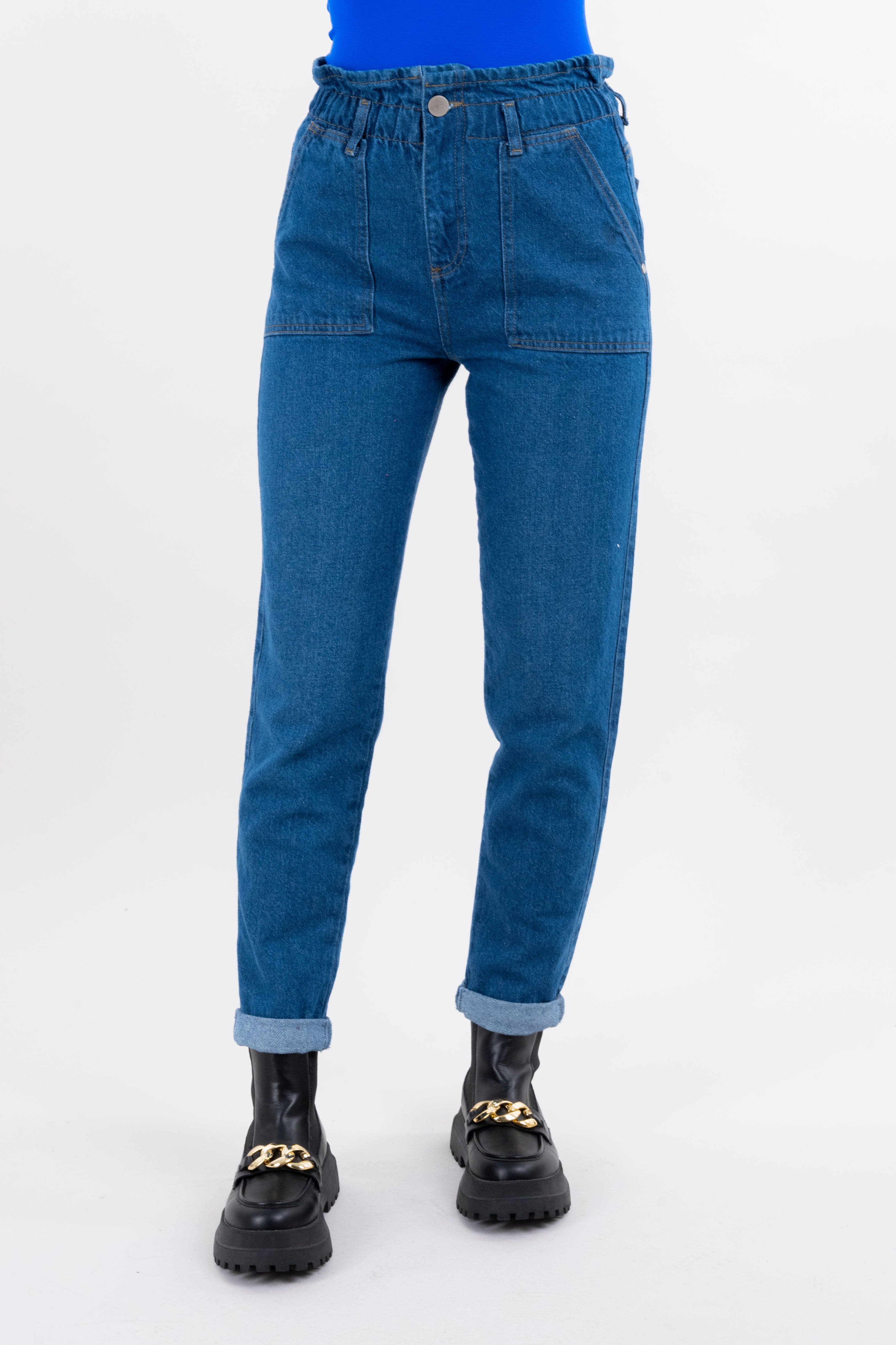 Jeans paper bag dobladillo DARK WASH