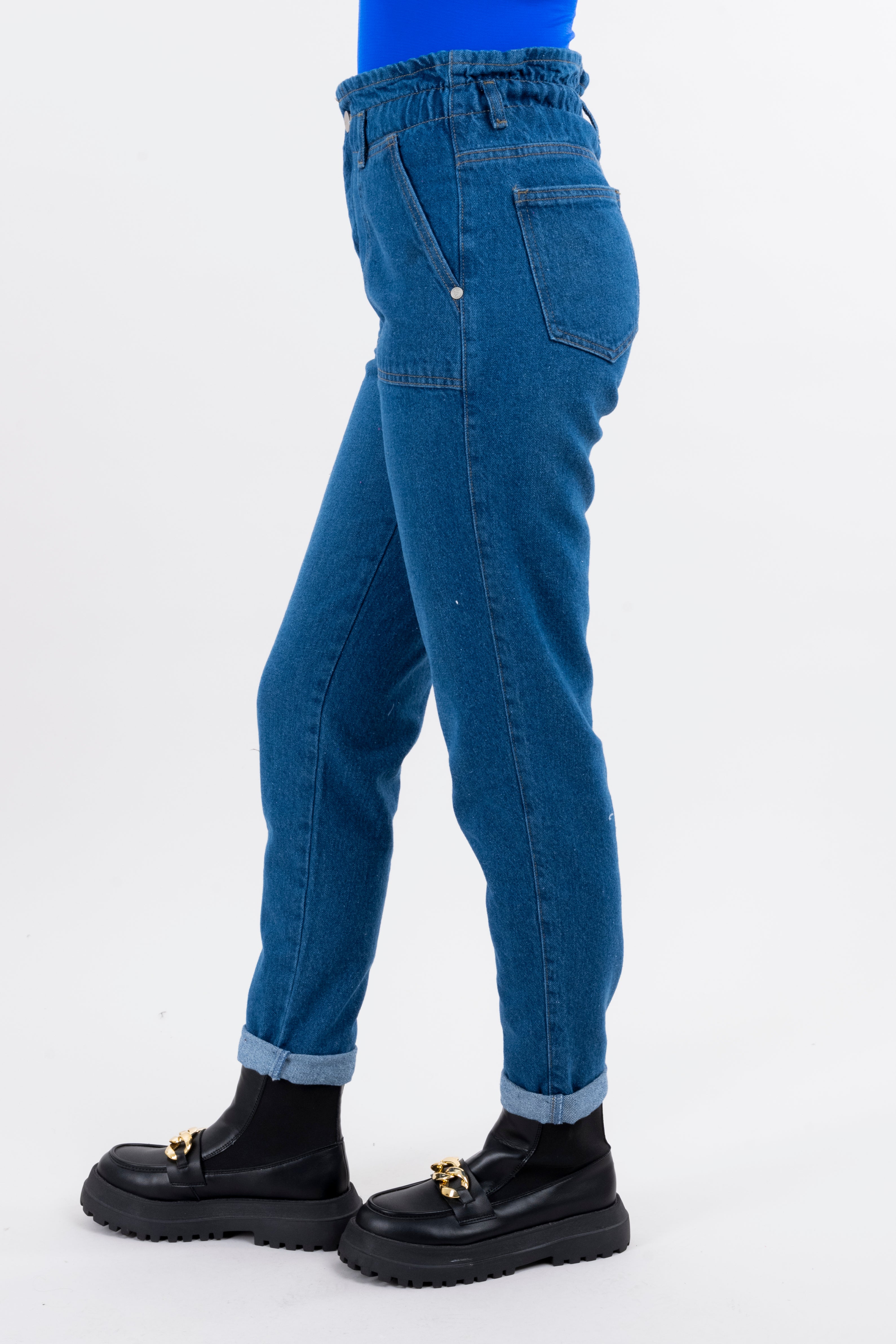 Jeans paper bag dobladillo DARK WASH