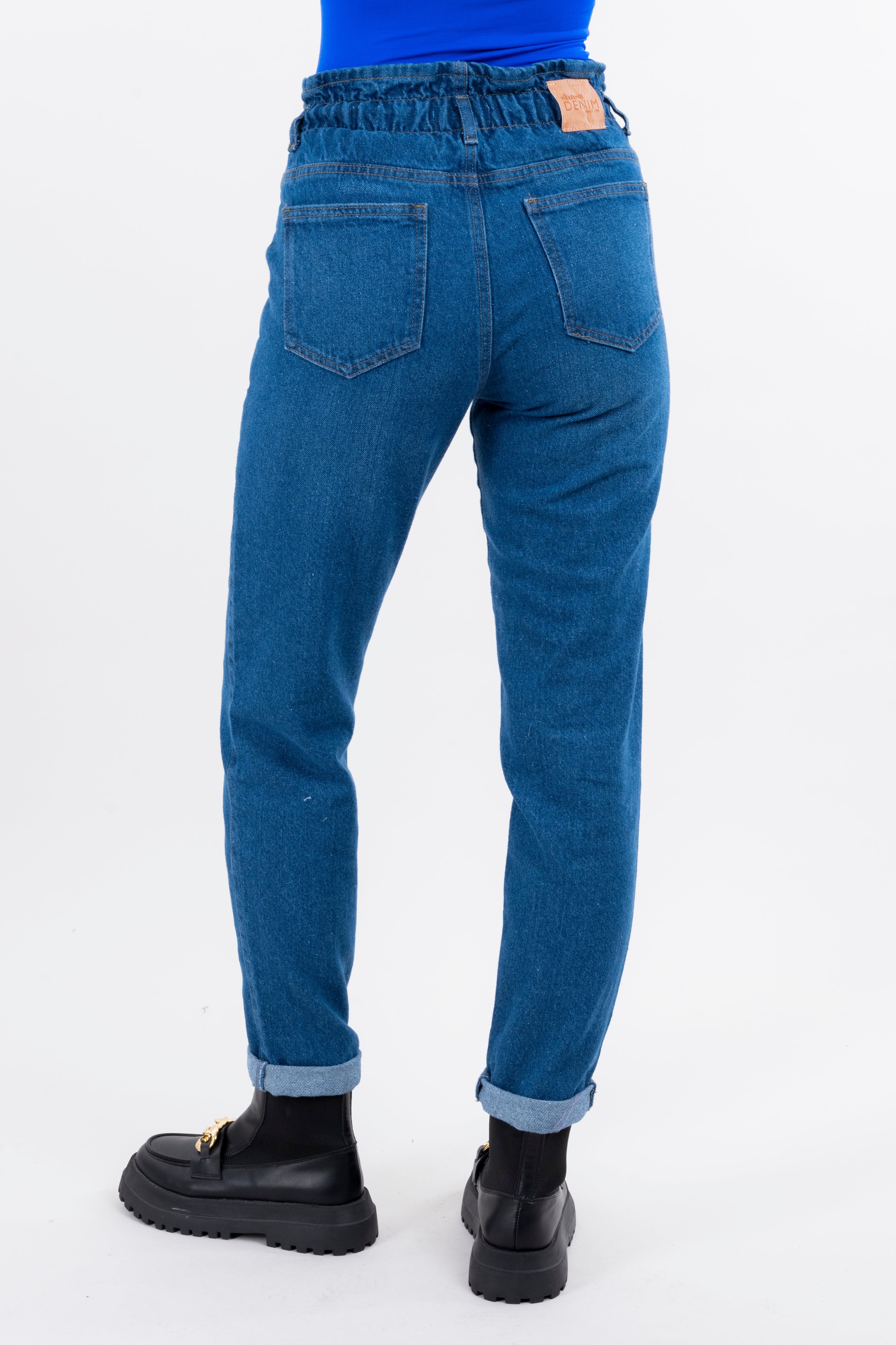 Jeans paper bag dobladillo DARK WASH