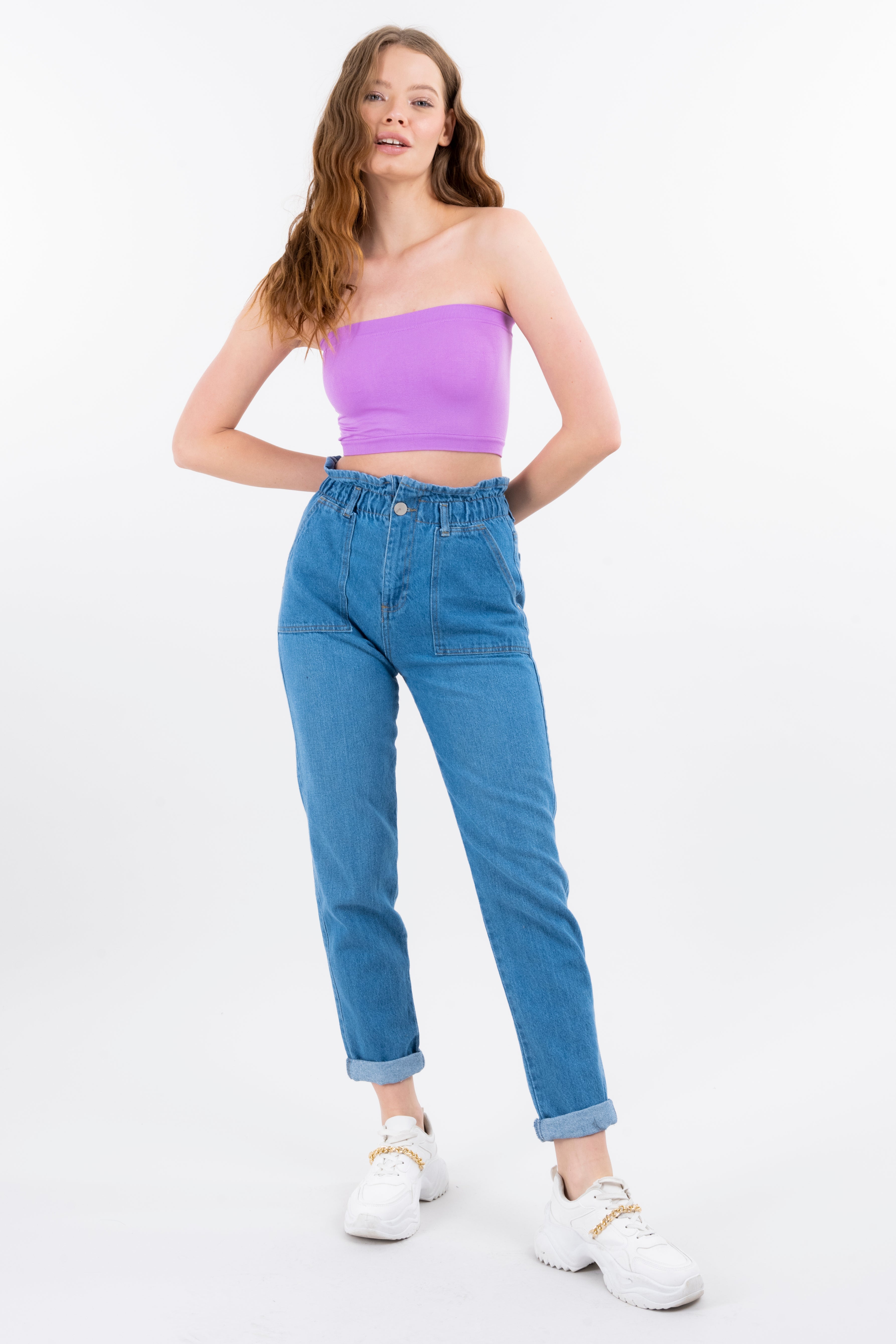 Jeans paper bag dobladillo MEDIUM WASH