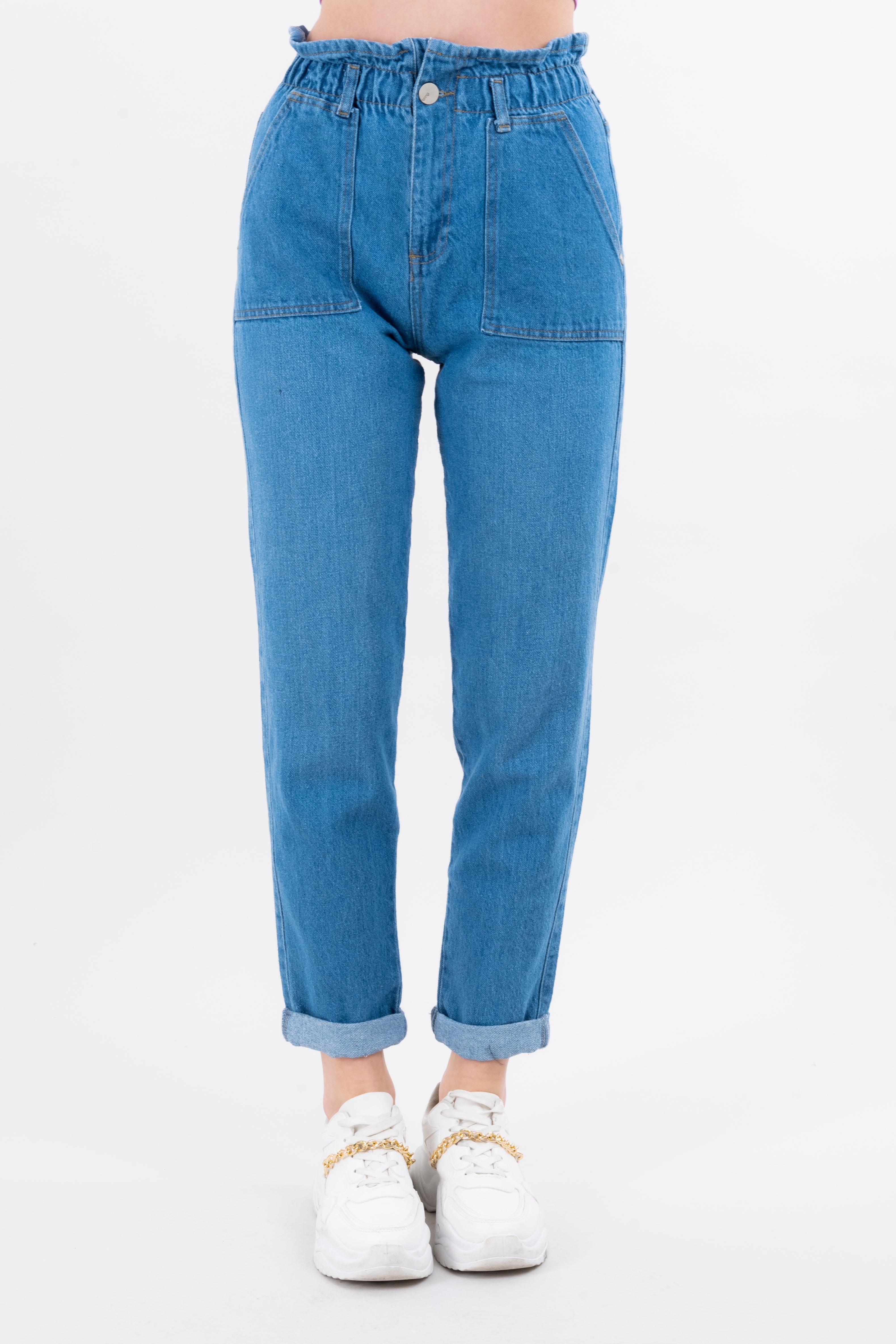 Jeans paper bag dobladillo MEDIUM WASH