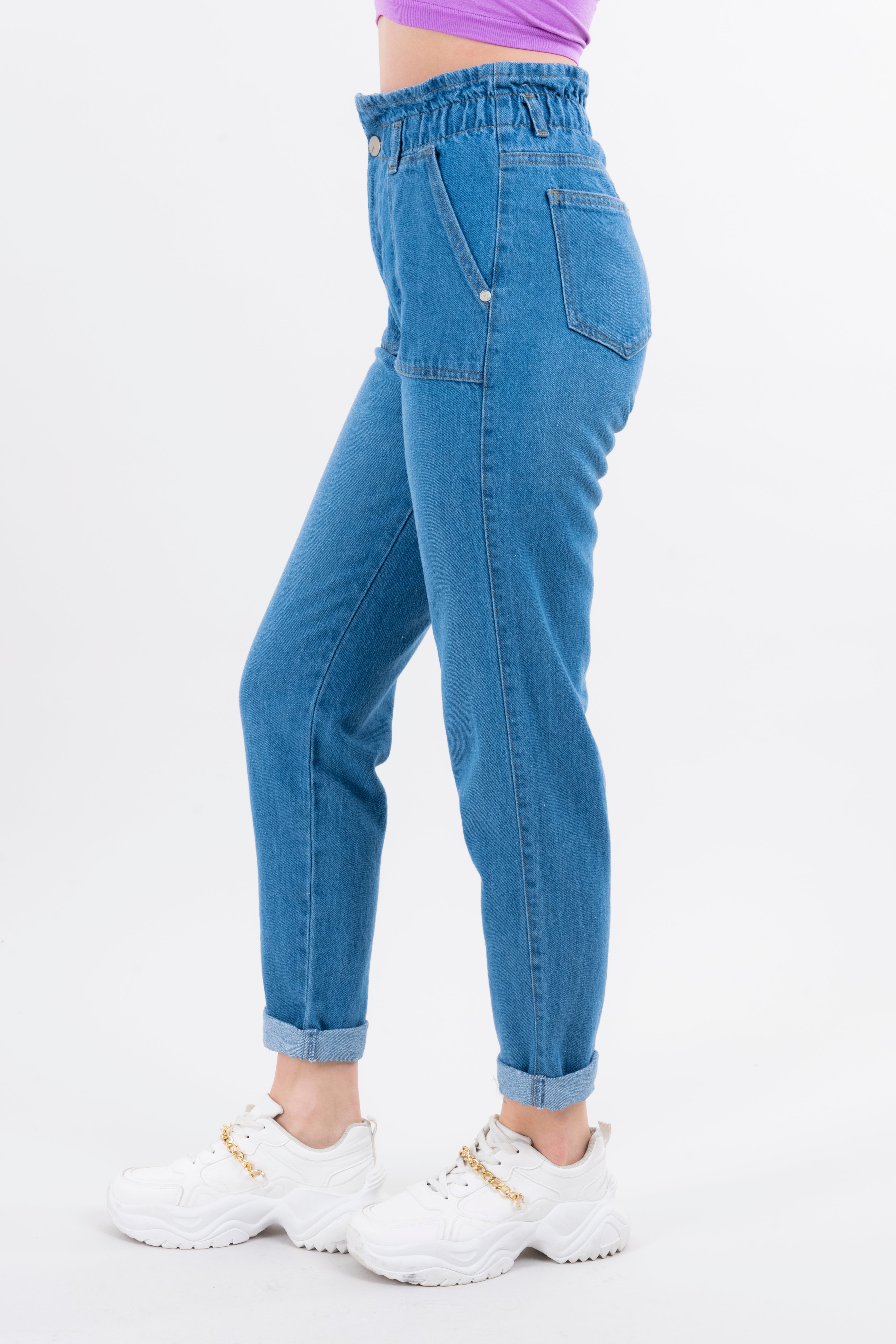 Jeans paper bag dobladillo MEDIUM WASH